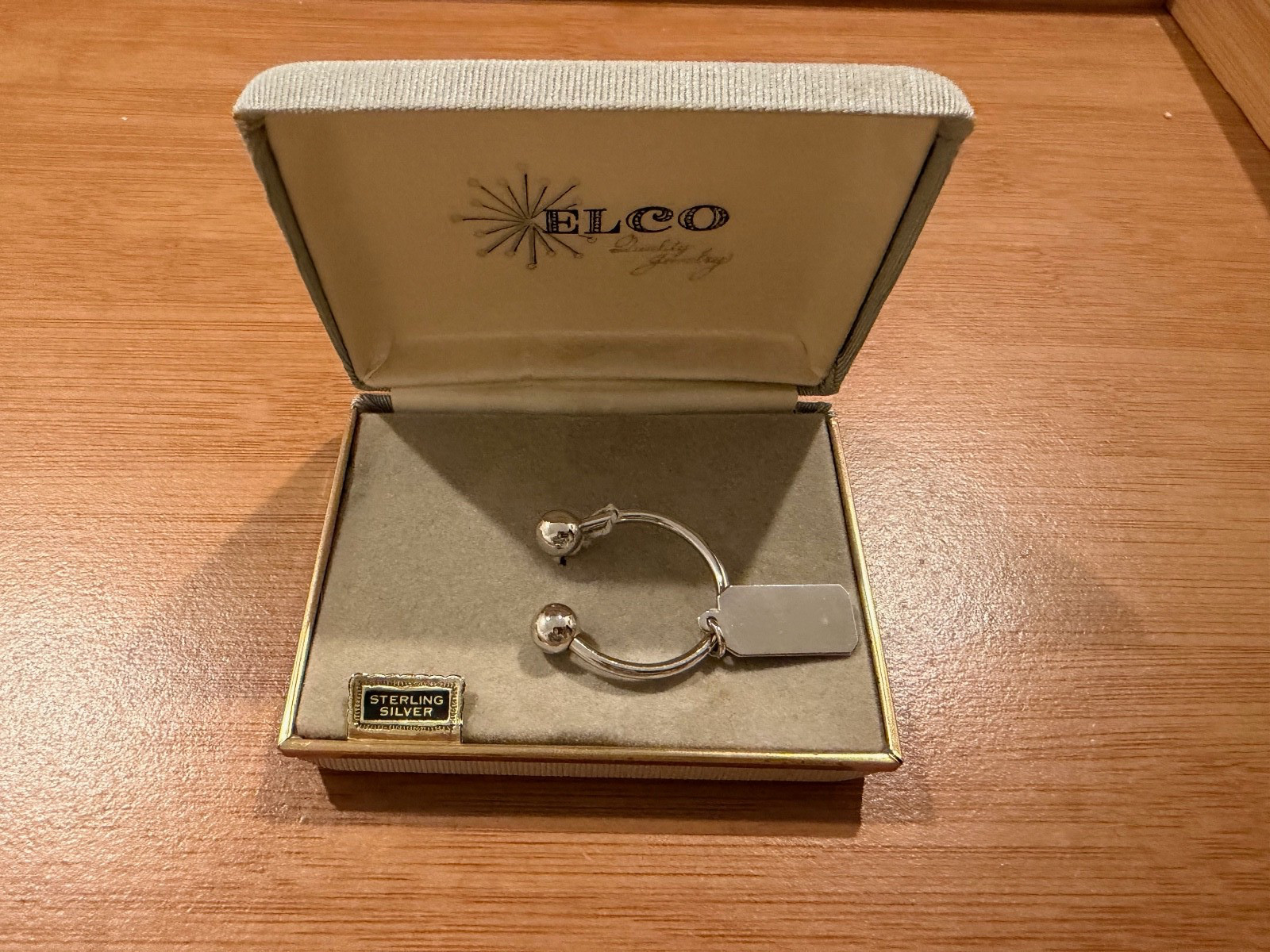 Vintage Elco Sterling SIlver Key Chain w Engravable Fob / Toggle in Original Box