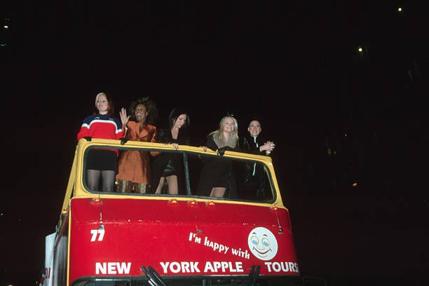 The Spice Girls arriving at Planet Hollywood on a tour bus for a s- Old Photo The Spice Girls arriving at Planet Hollywood on a tour bus for a s- Old Photo