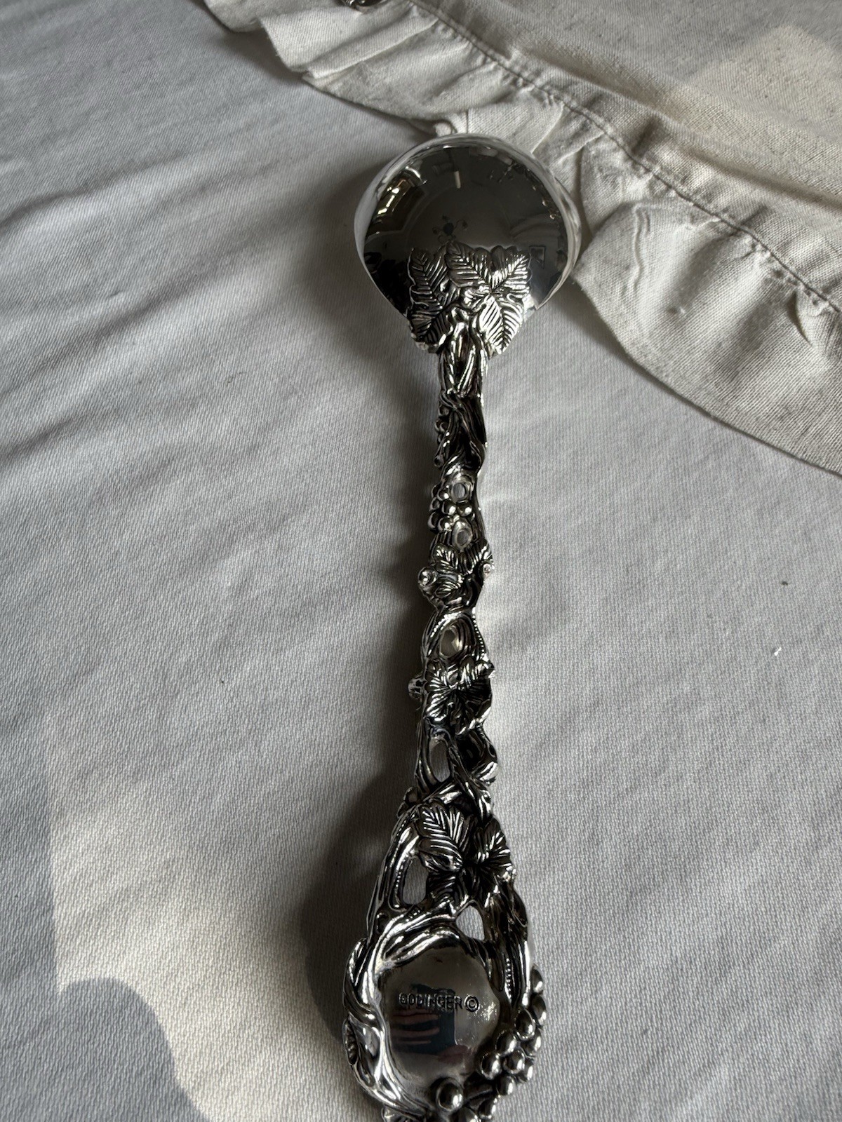 Vintage Godinger Ornate Grapevine Handle Silver Plate Serving Spoon 11\