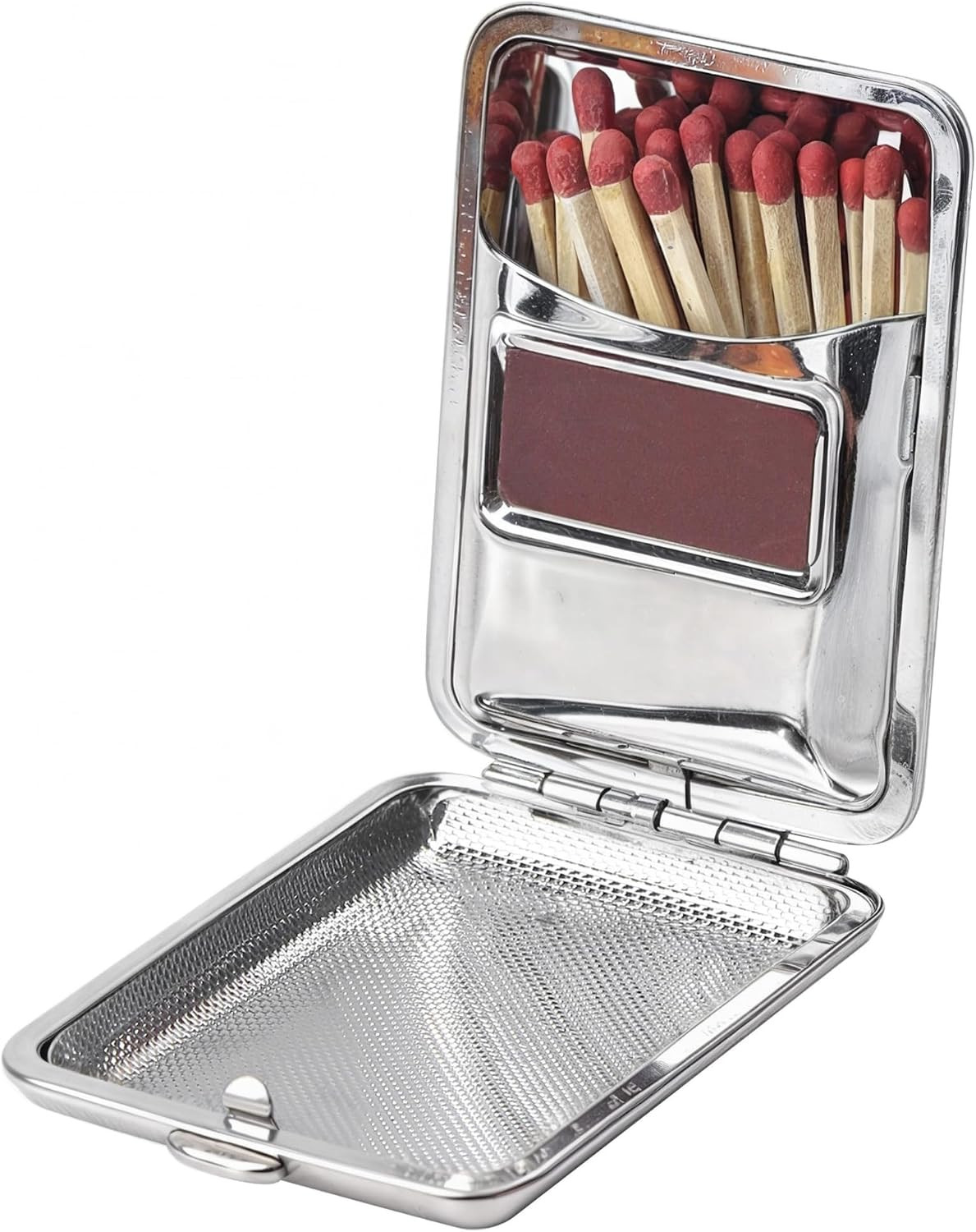 Metal Match Box Case Stainless Steel Matchboxes Matchstick Holder with Friction
