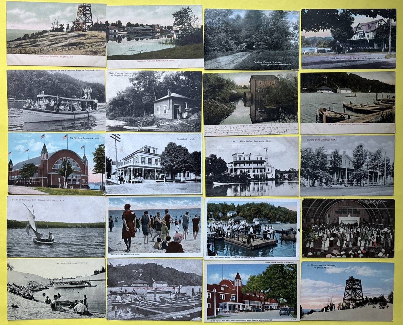 20 Saugatuck Michigan Antique/Vint. Printed Postcard Lot, Hotels, Beach, Ferry 20 Saugatuck Michigan Antique/Vint. Printed Postcard Lot, Hotels, Beach, Ferry