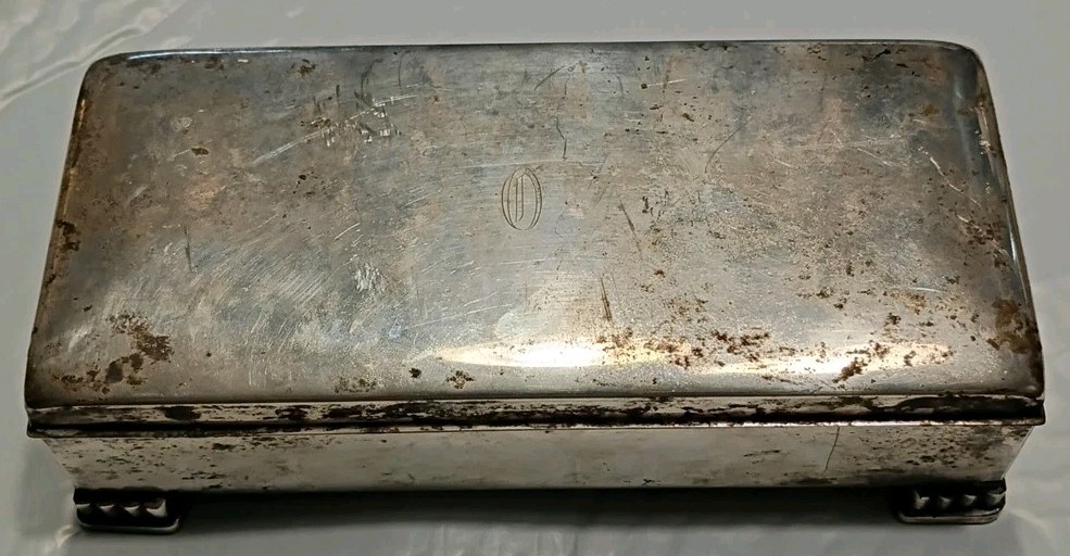 Poole Silver Co 2002 Silverplate Footed Cig Jewelry Box Vintage Wood Lined EPCA 