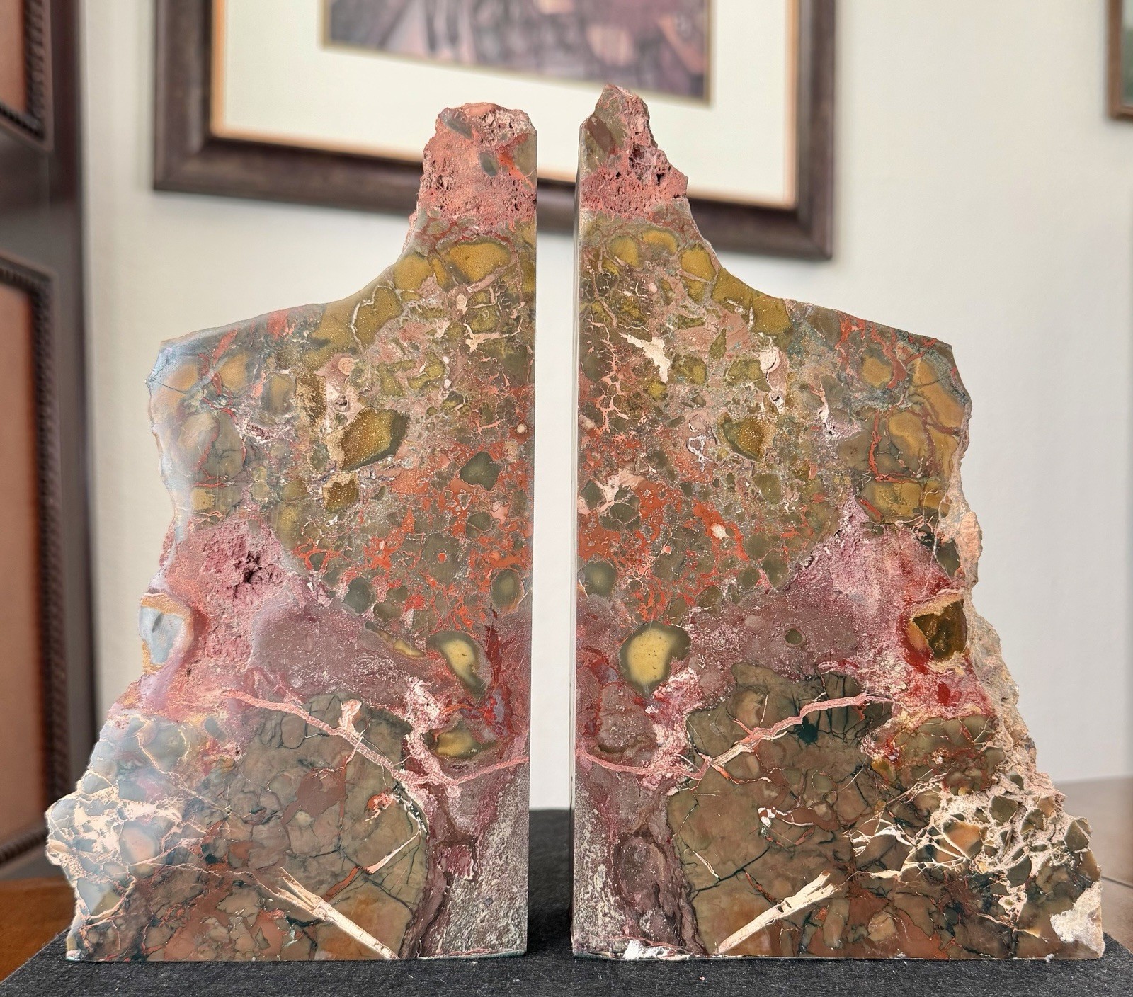 Polished Brecciated Or Spiderweb Jasper Bookends w/ Felt Bottoms - 2 Pcs