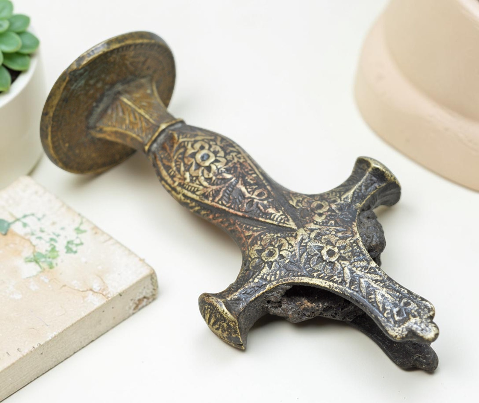 Antique Brass Sword Handle Hilt Original Old Hand Crafted