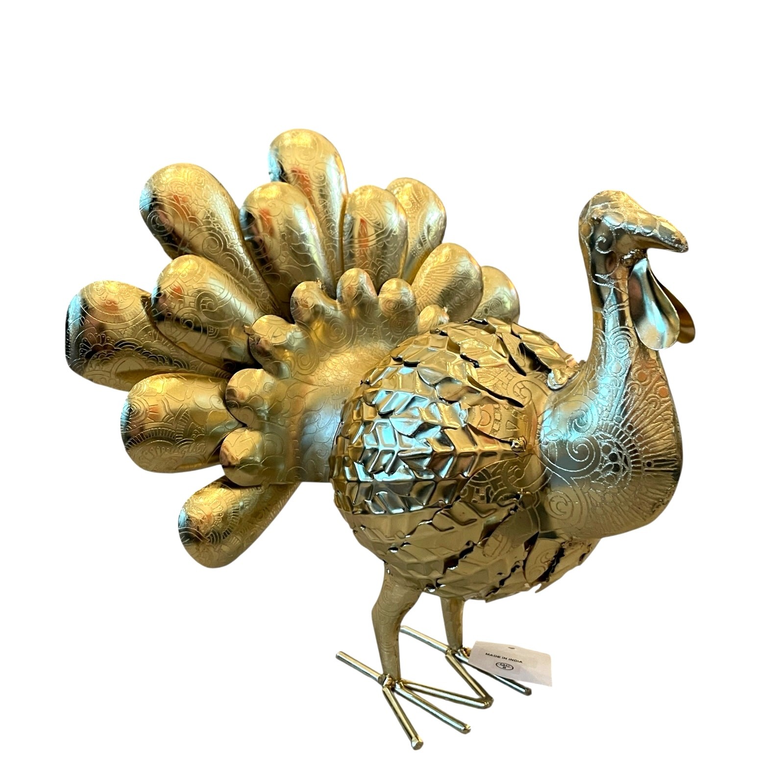 Galvanized Gold Metal Turkey 13x14 Handcrafted in India Thanksgiving Fall Decor