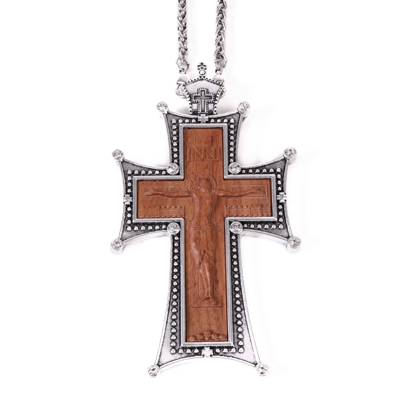 Handcrafted Antique Silver Cross Pendant with White Stone Christian Jewelry