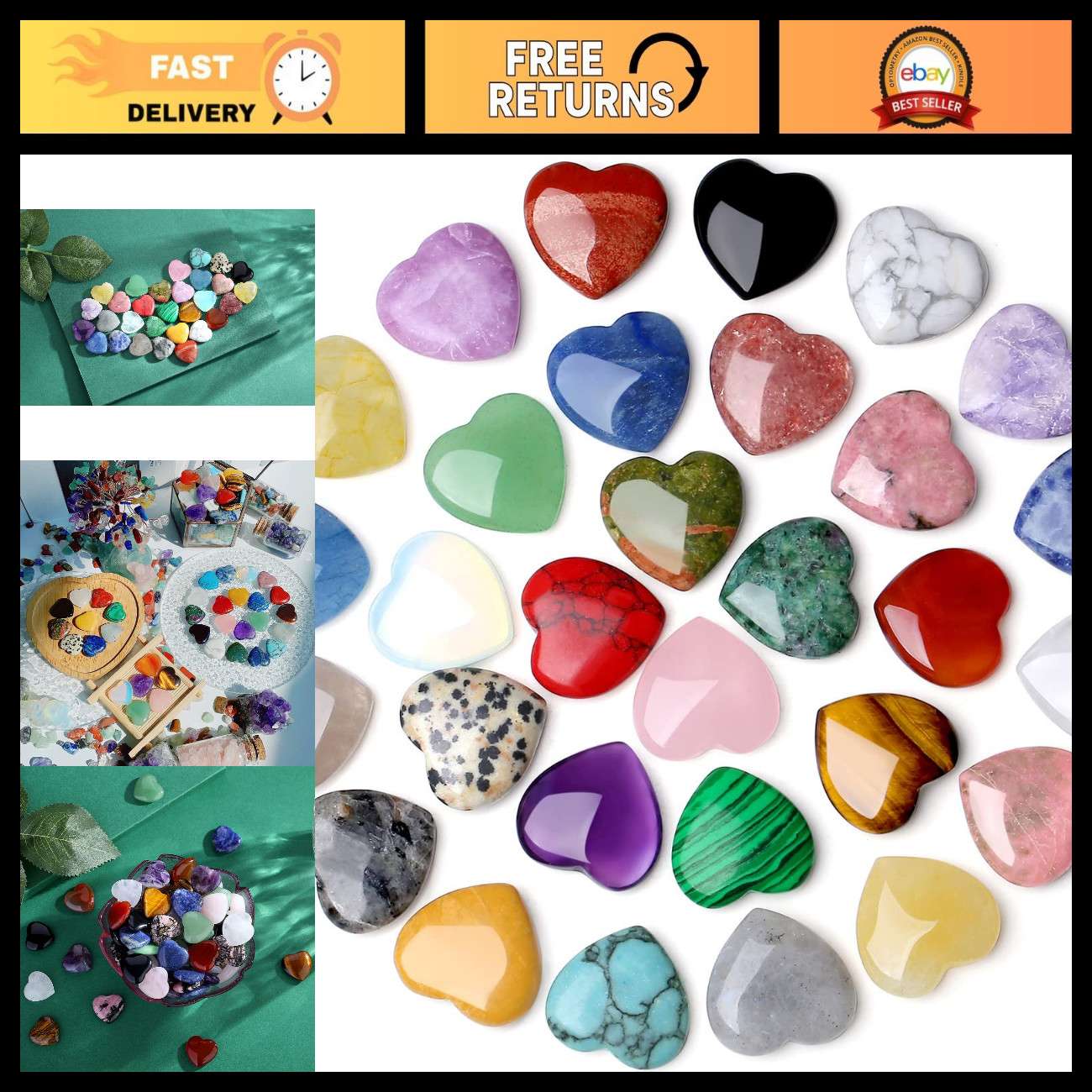 30PCS Healing Heart Crystals - Natural Stone Gemstones for Energy & Wellness 30PCS Healing Heart Crystals - Natural Stone Gemstones for Energy & Wellness