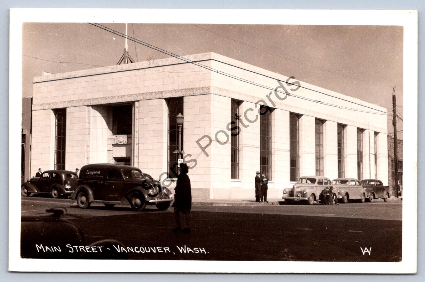 K65/ Vancouver Washington RPPC Postcard c1940s Main Street Bank? 181