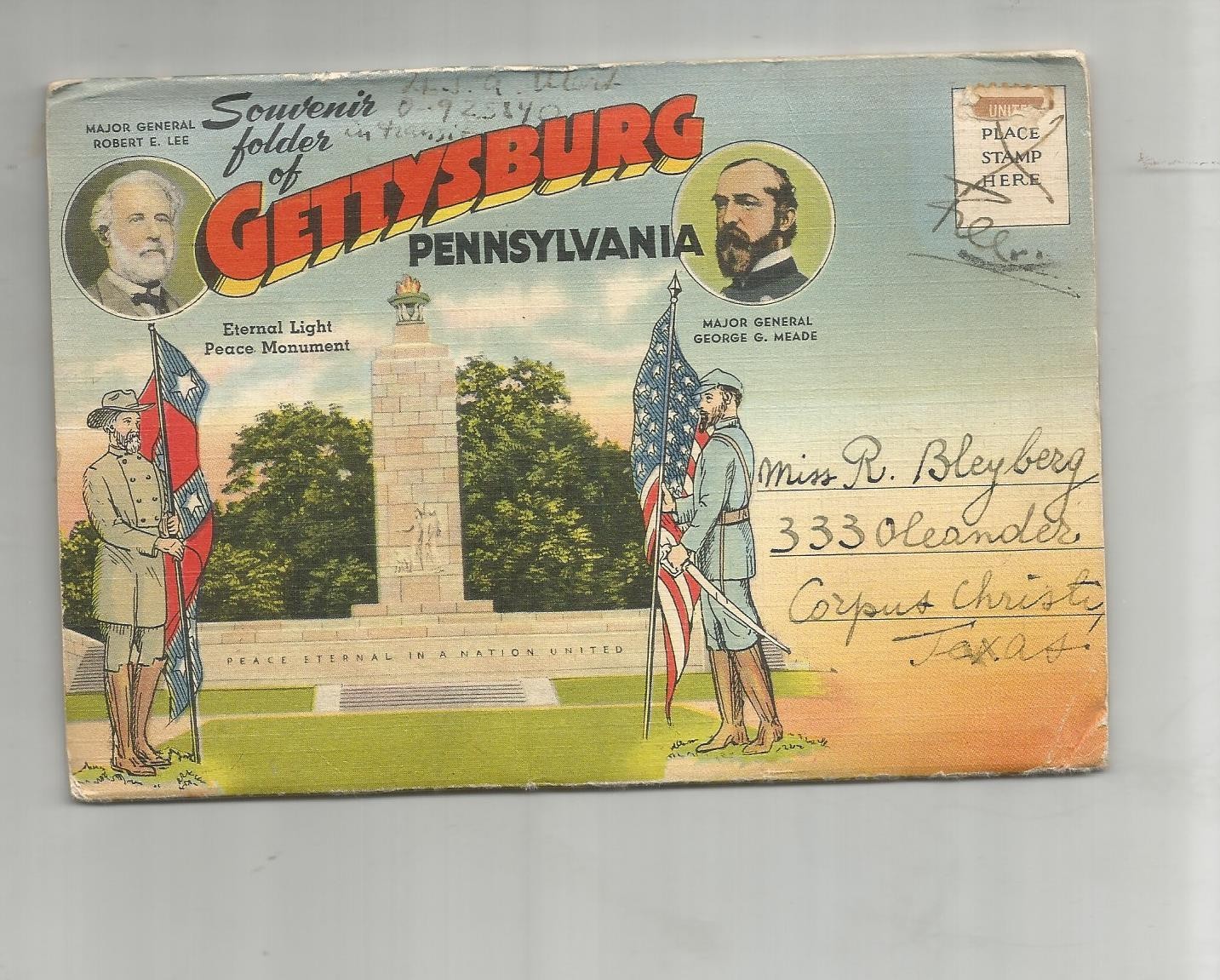 1940\'S SOUVENIR FOLDER OF GETTYSBURG PA  FREE GI MAIL