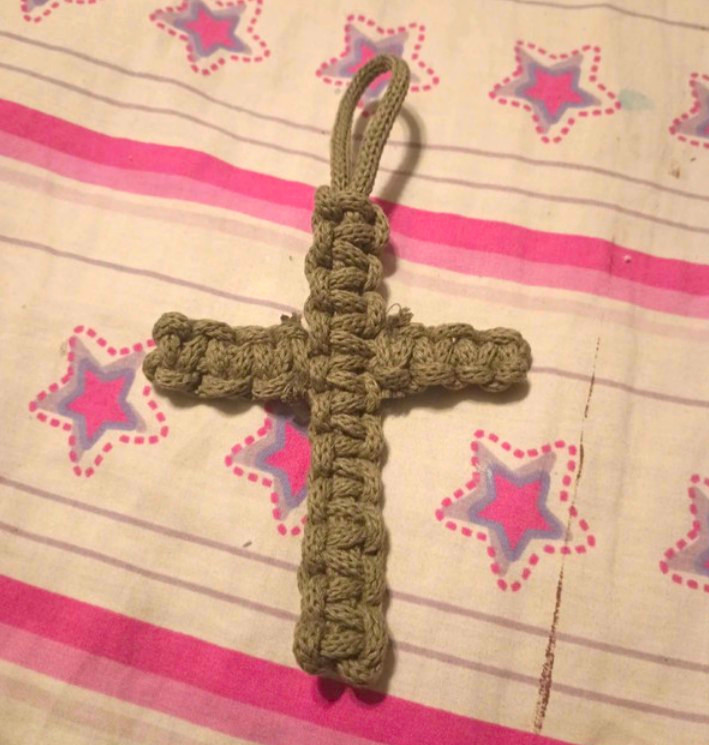 Handmade Braided Cord Crocheted Christian Cross Pendant Charm