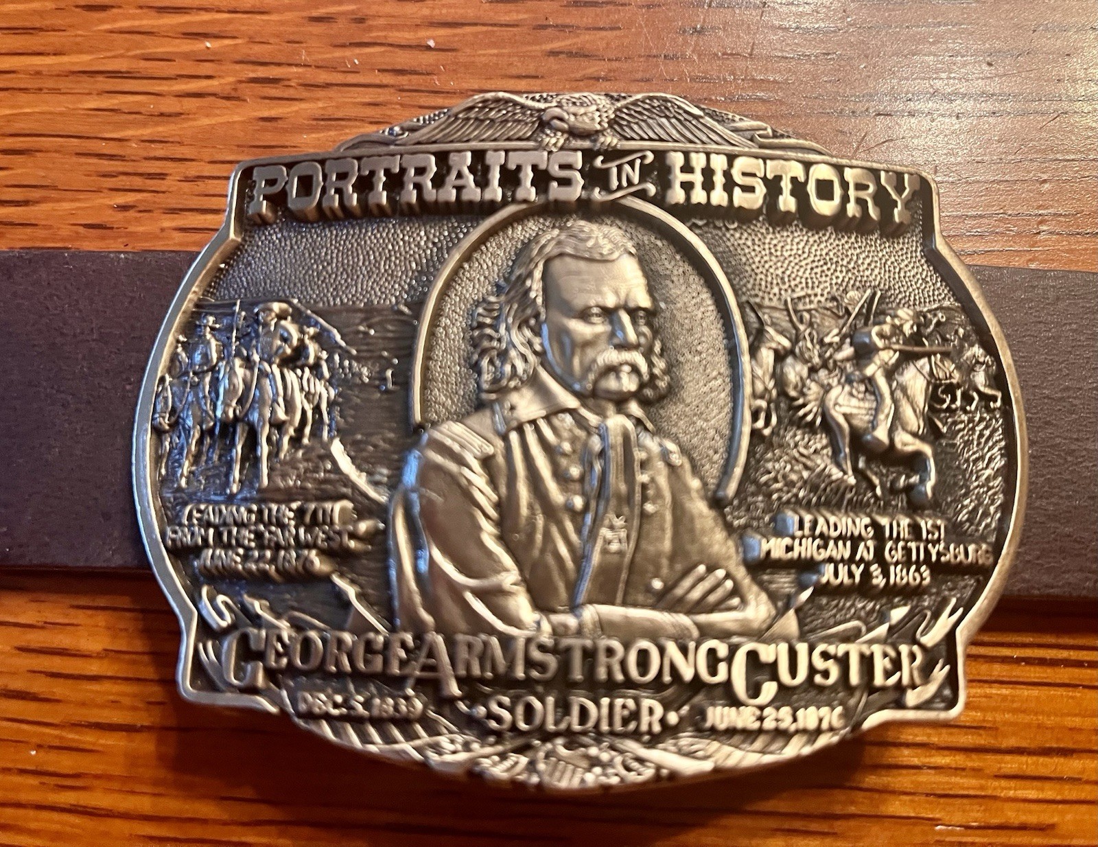 Vintage George Armstrong Custer Buckle w/ English Bridle Or Buffalo Leather Vintage George Armstrong Custer Buckle w/ English Bridle Or Buffalo Leather