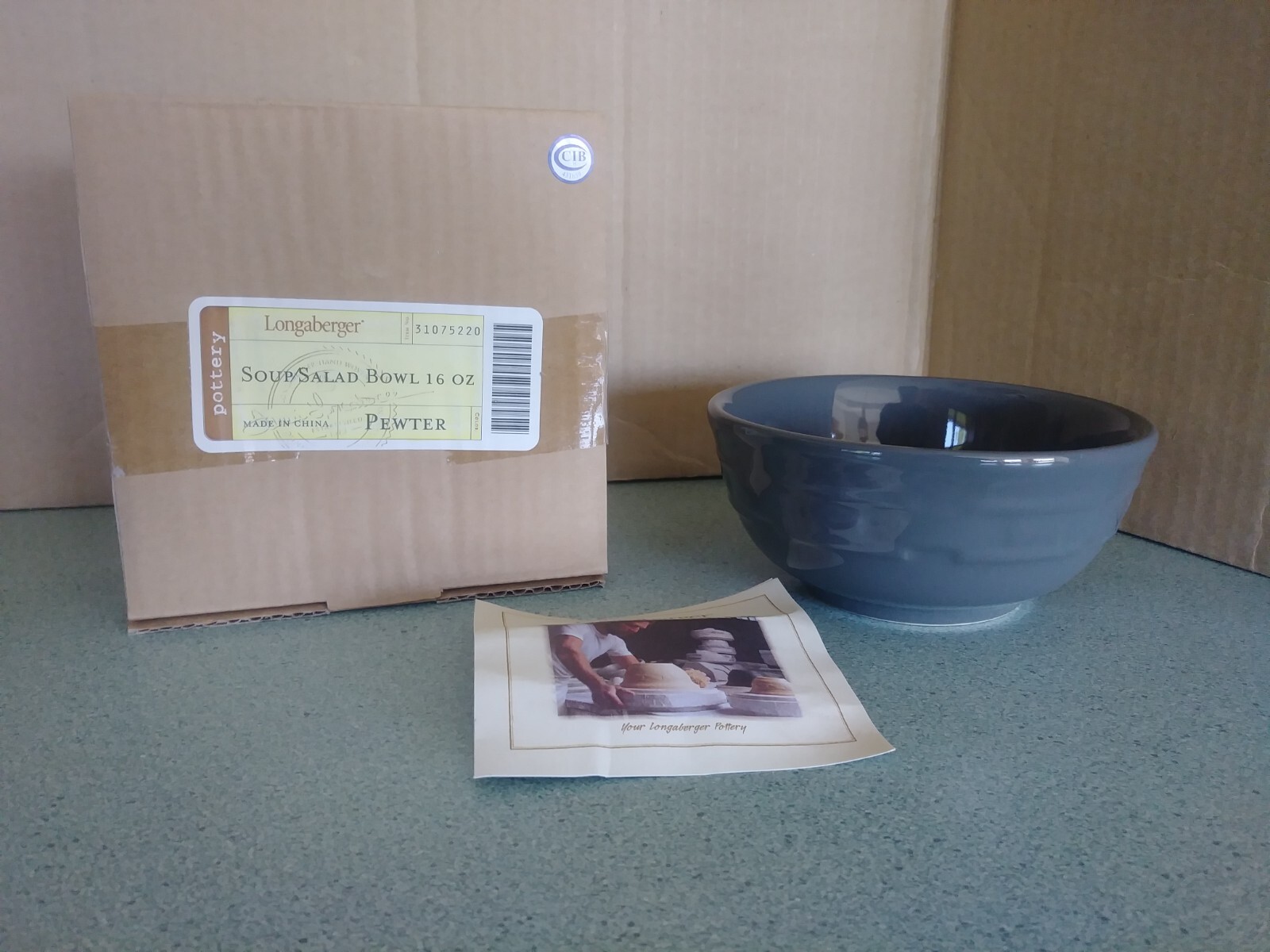 Longaberger Pottery Soup Salad bowl Pewter gray Woven Traditions New in box