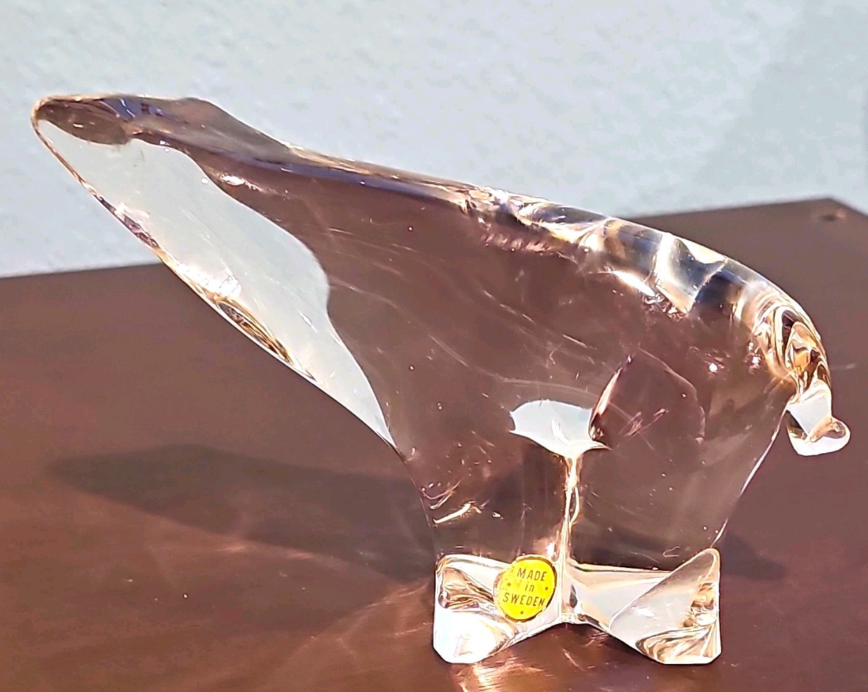 Vintage Swedish Crystal Clear Glass Polar Bear Figurine