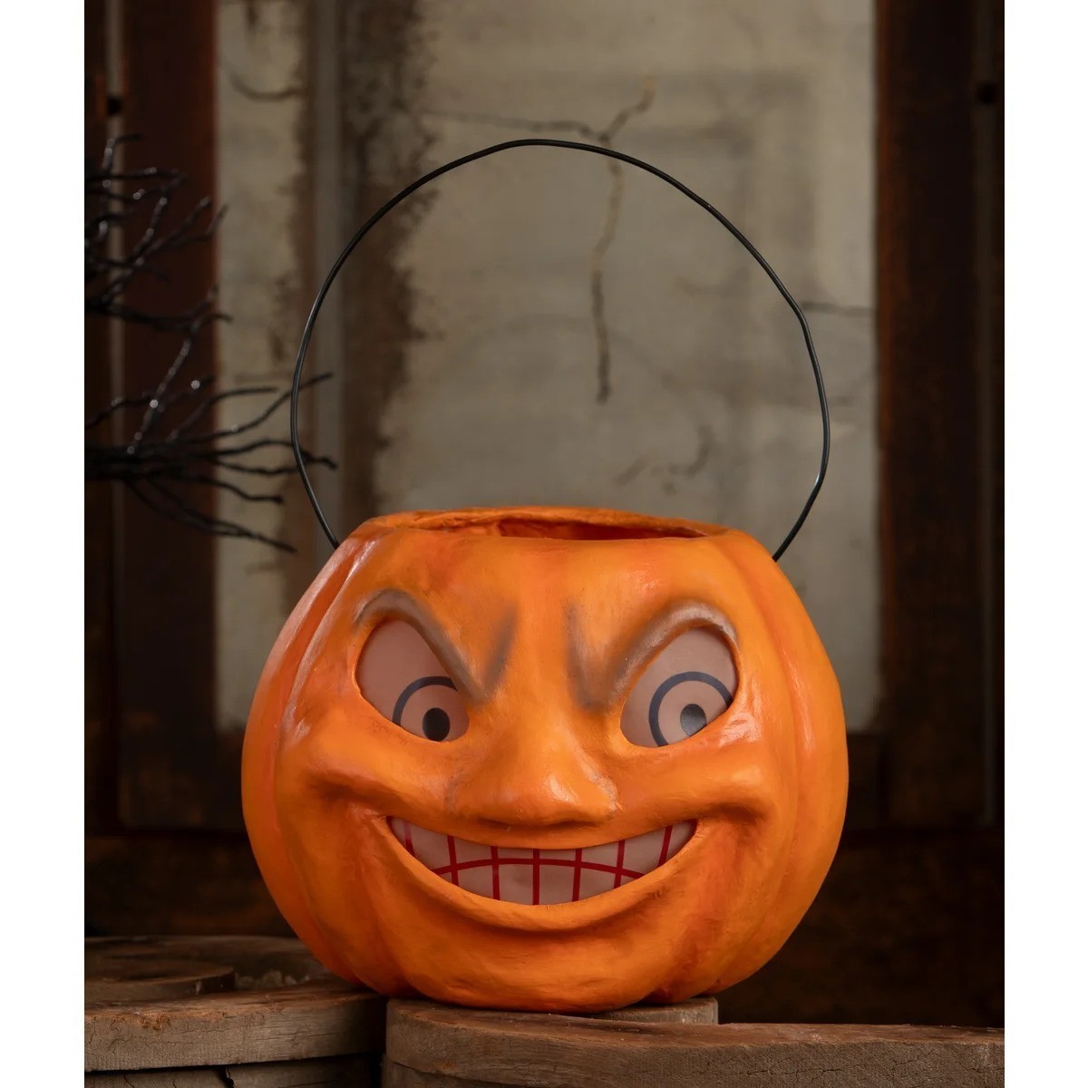 Bethany Lowe Halloween Vintage Look Mad Pumpkin Bucket TJ5311Ships Free