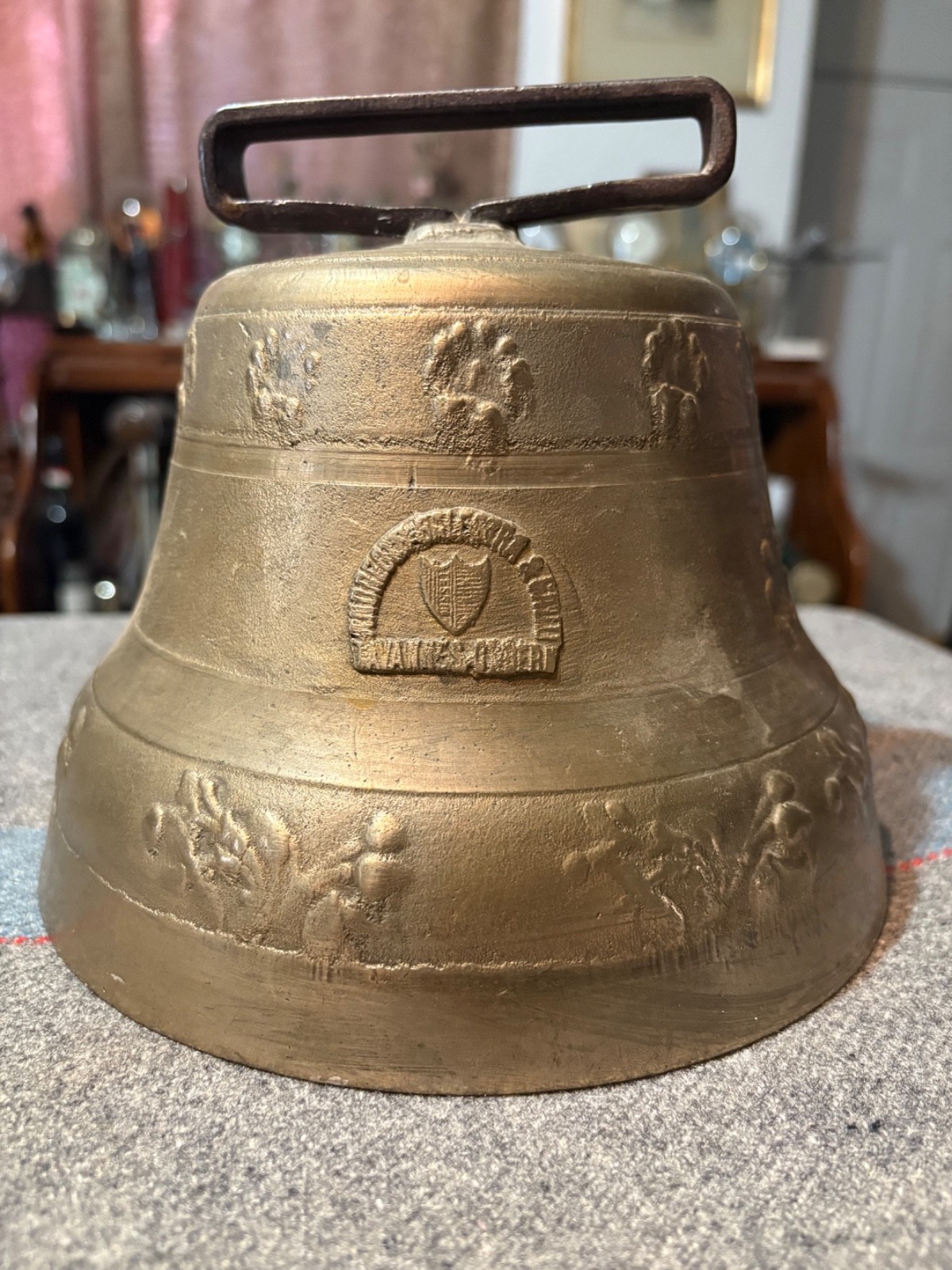 RARE 19th c. Large Bronze Swiss Cow Bell foundry marked 7\