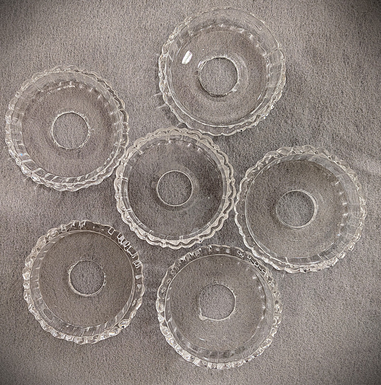 Set of 6 Baccarat Crystal Bobeches for Chandelier Canddelabar Signed