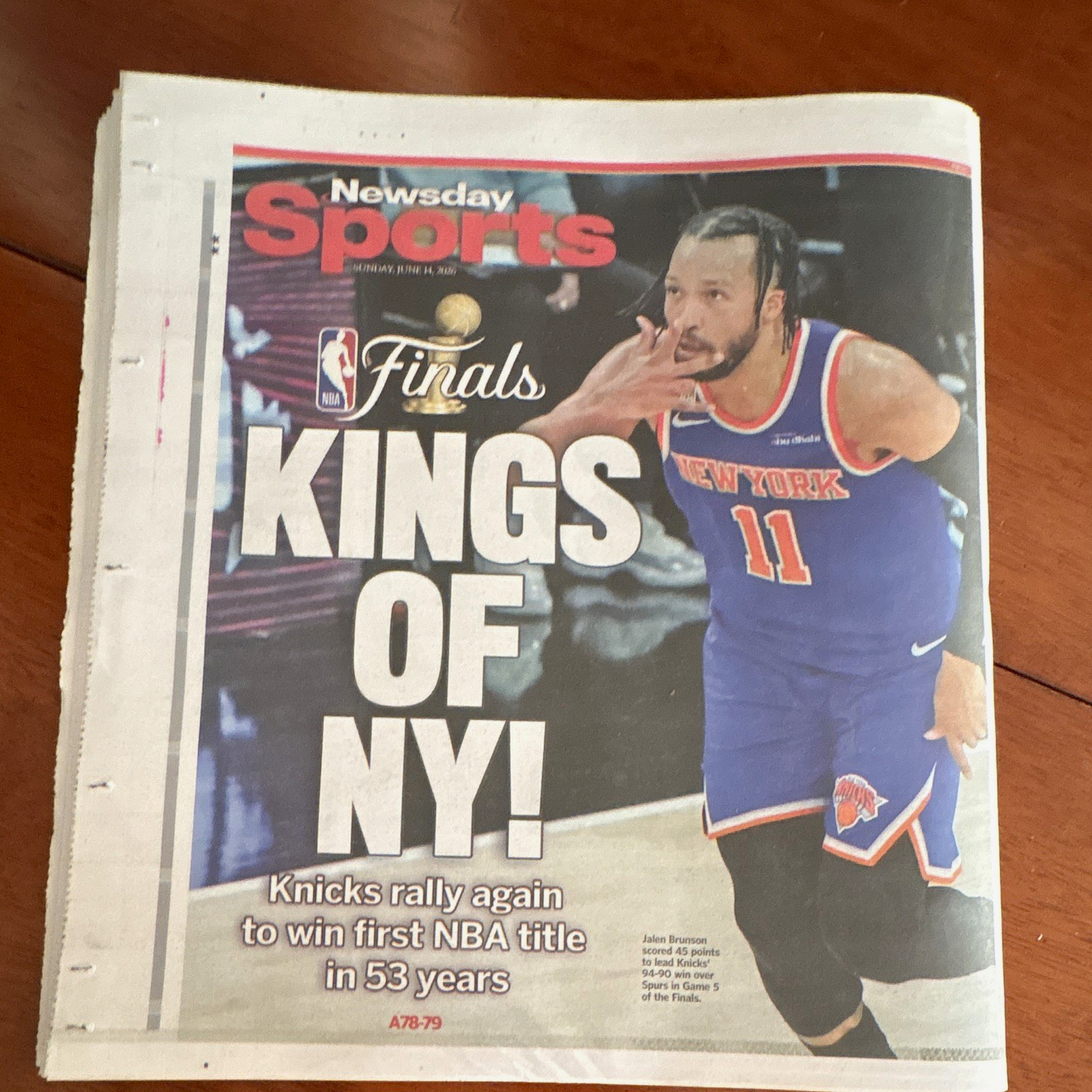 Newsday Sports Section Cover NBA Finals \