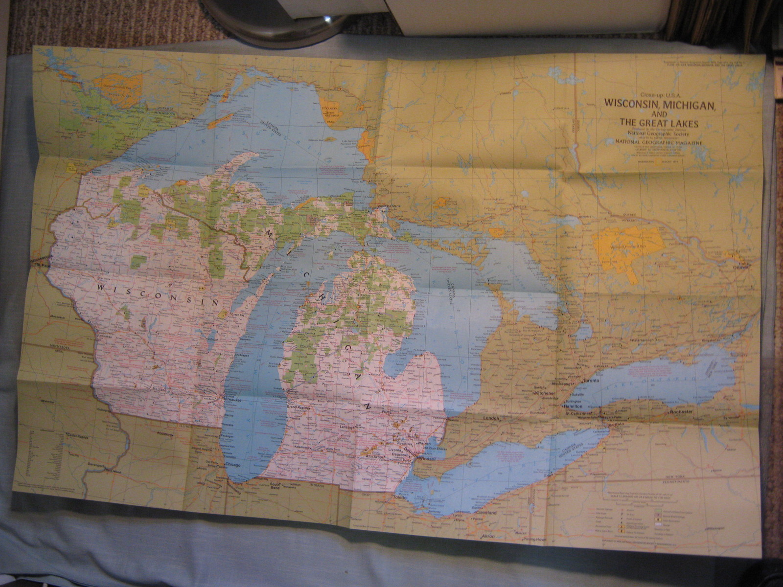 WISCONSIN MICHIGAN AND THE GREAT LAKES MAP National Geographic August 1973