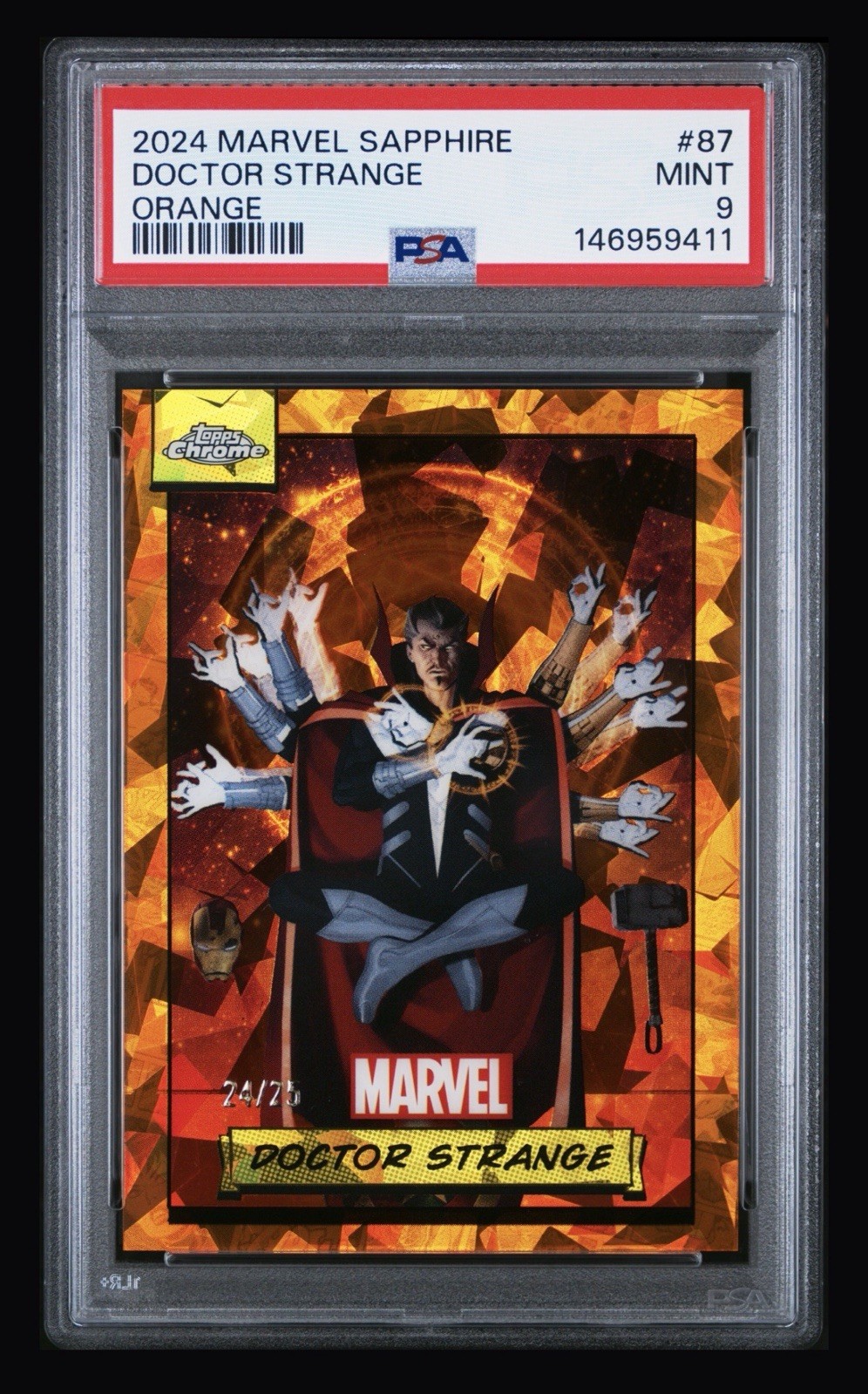 Doctor Strange - 2024 Topps Chrome Marvel Sapphire Edition Orange /25 PSA 9 #87