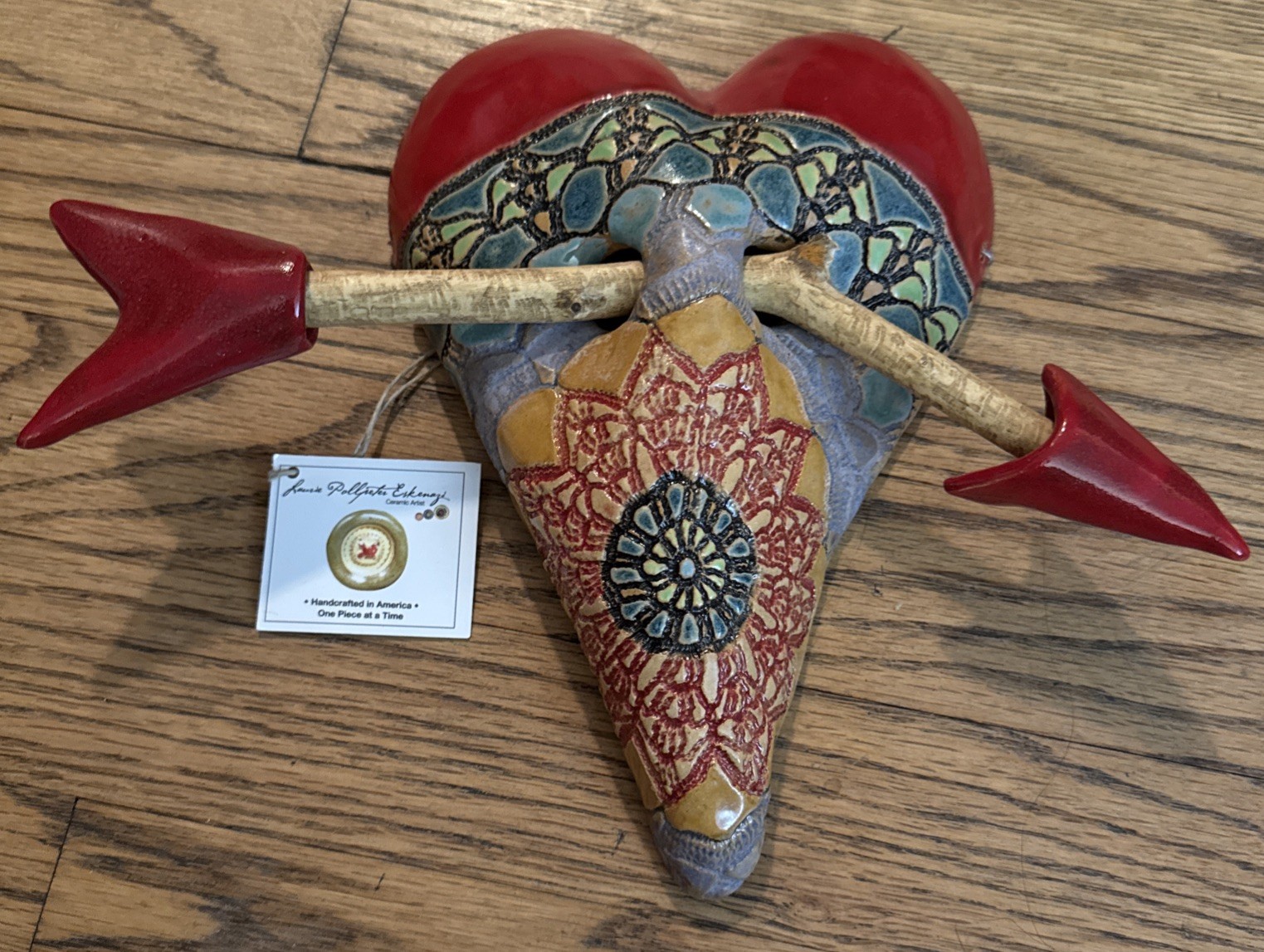 Laurie Pollpeter Eskenazi - Indian Summer - Ceramic Wall Heart With Arrow NWT