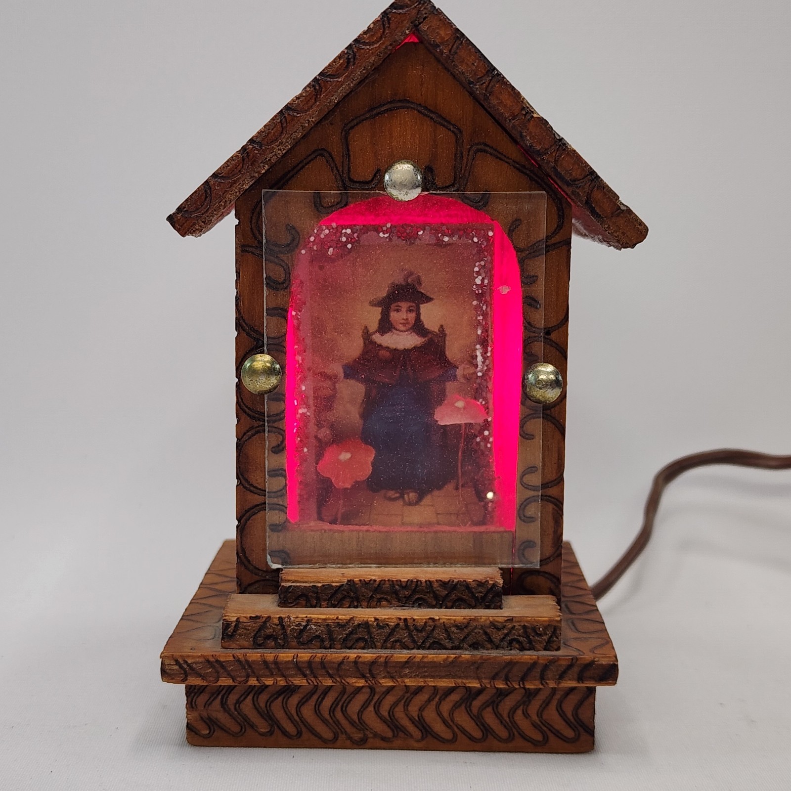Vintage Santo Niño De Atocha Religious Shrine Lamp Alter Mexican Folk Art Light
