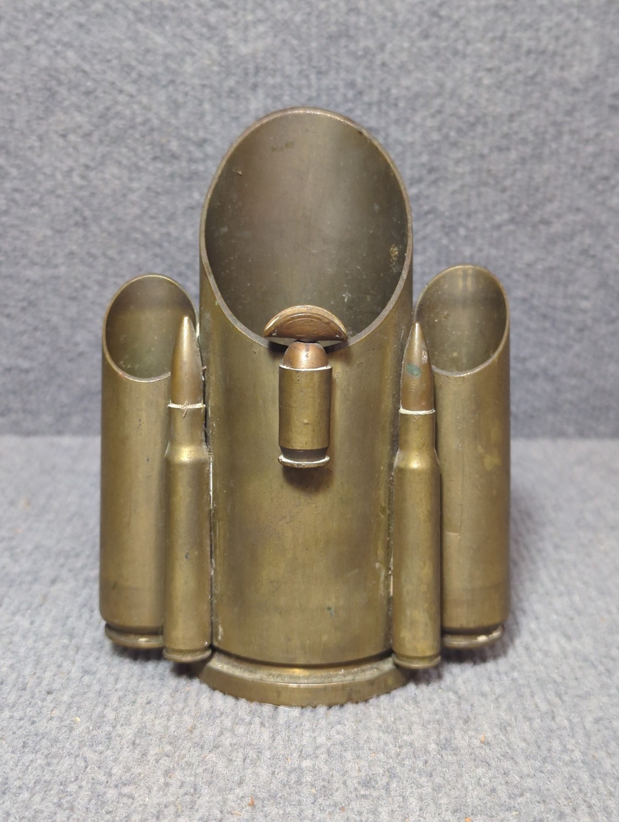 WW2 WWII Antique Brass Trench Art Pen Holder Bullet Shell 40 mm 1943 Military US