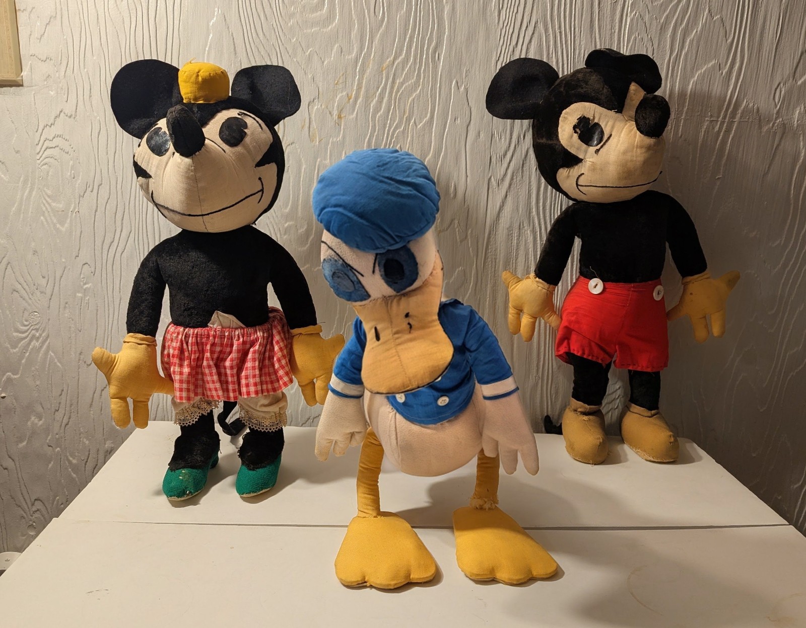Rare VTG 1930s Mickey Minnie Minnie Mouse Donald Duck Cloth Doll Set McCall...