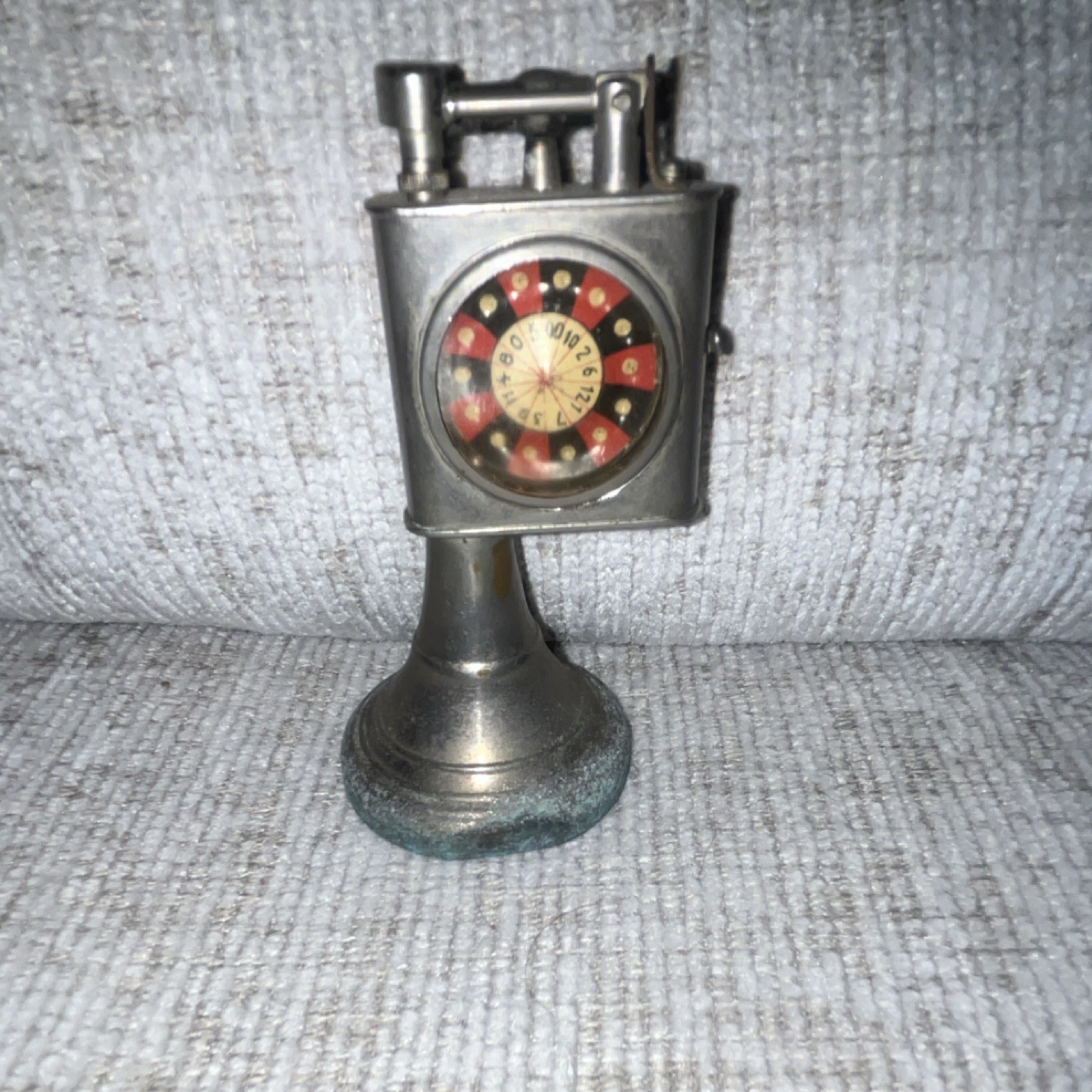 1950’s NWC Monte Carlo Roulette Wheel Tabletop Cigar Lighter w/ Metal Stand Base