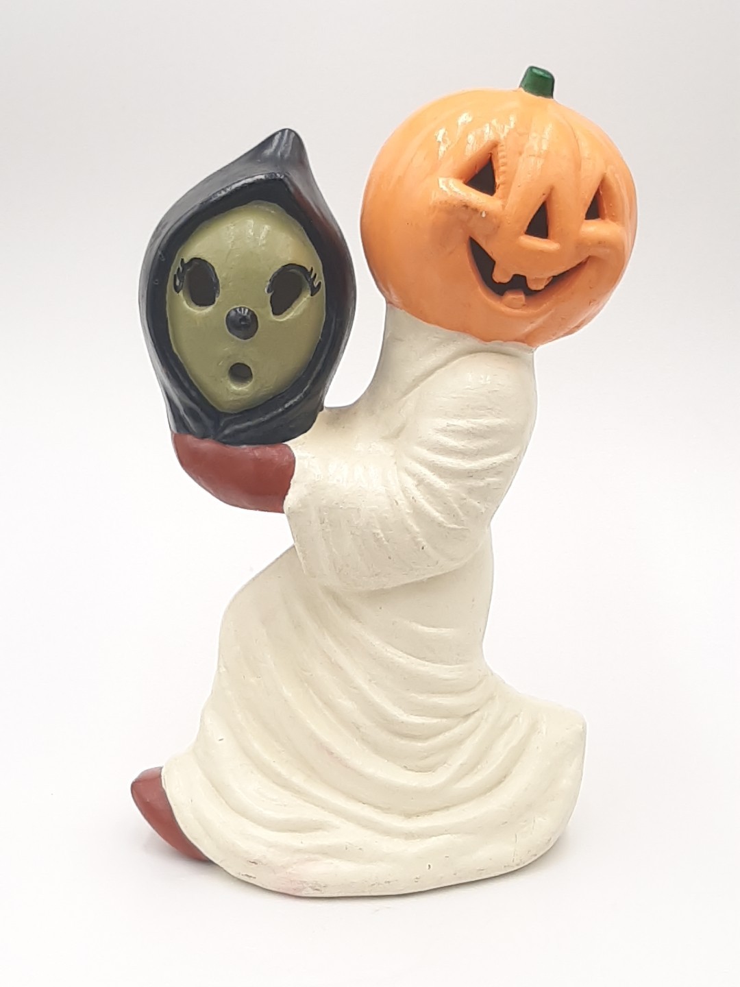 Vtg Ceramic Running GHOST RARE Jack O\' Lantern REVERSED HEAD 12\