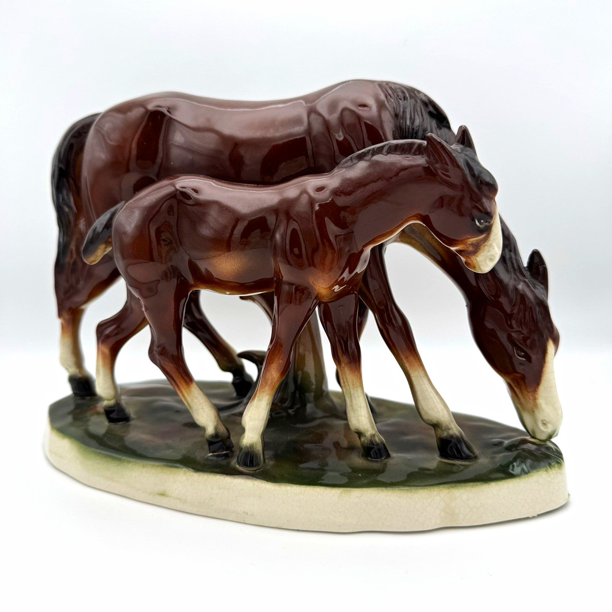 Vintage Katzhütte Hertwig Germany Porcelain Mare & Foal Horse Figurine MCM