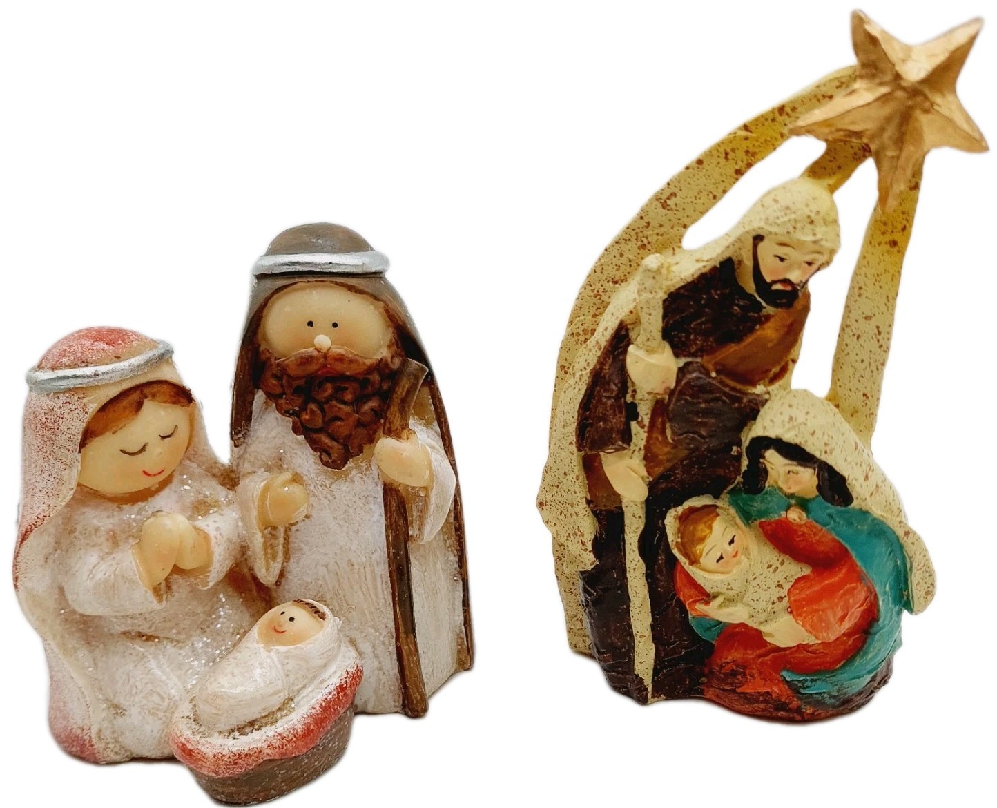 Vintage Porcelain and Bisque Holy Family & 1 Nativity Scene Tea Light Set Of 2 Vintage Porcelain and Bisque Holy Family & 1 Nativity Scene Tea Light Set Of 2