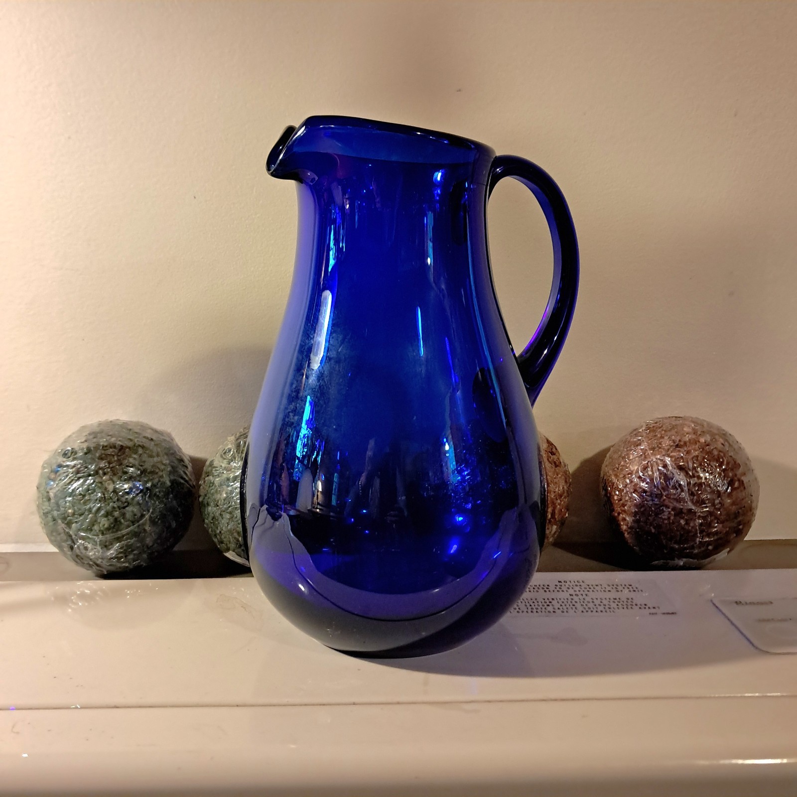 Vintage Cobalt Blue Hand Blown Glass Pitcher Art Glass Pontil Mark Pristine