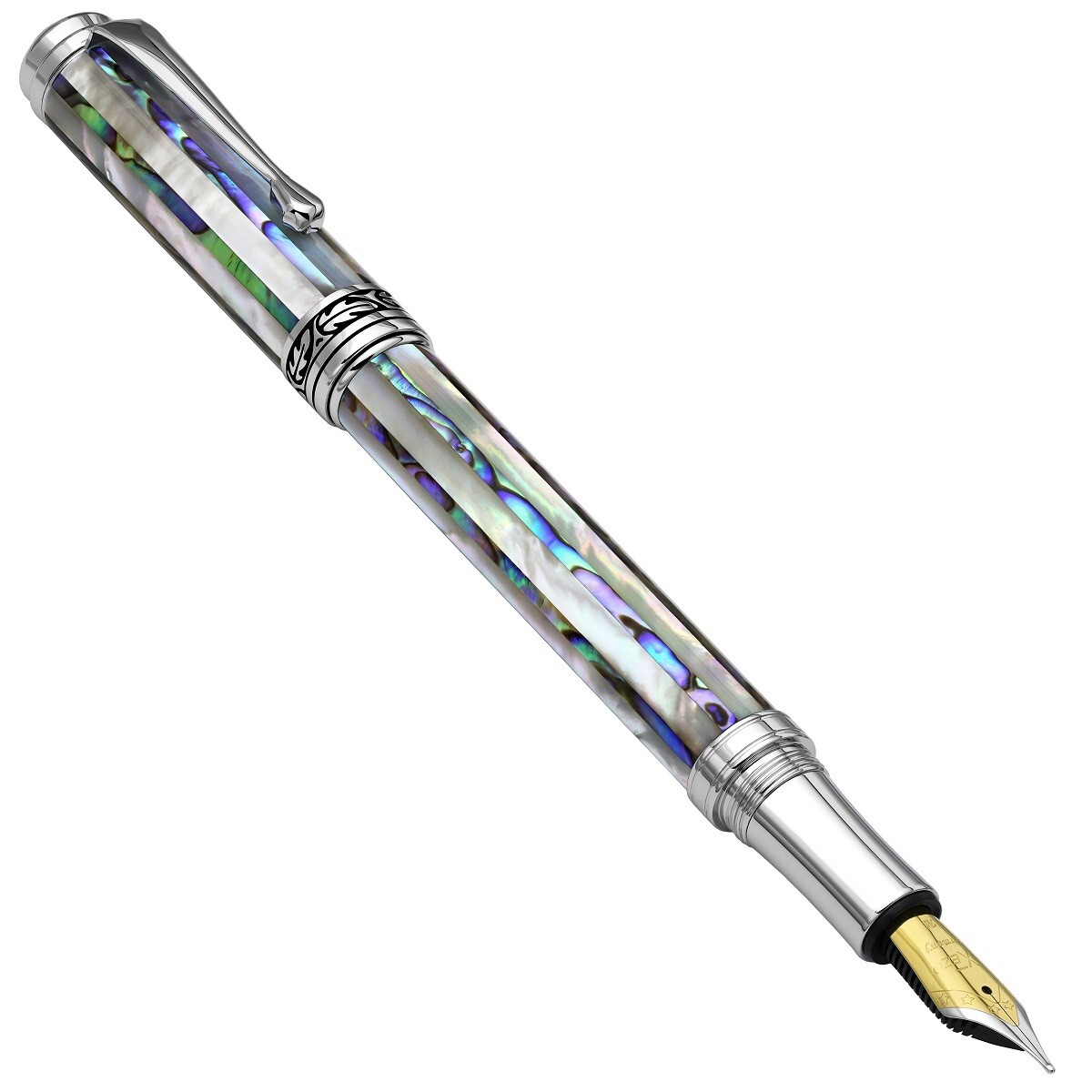 Xezo Maestro Jubilee Abalone/White MOP Med Fountain Pen, Chrome Plated