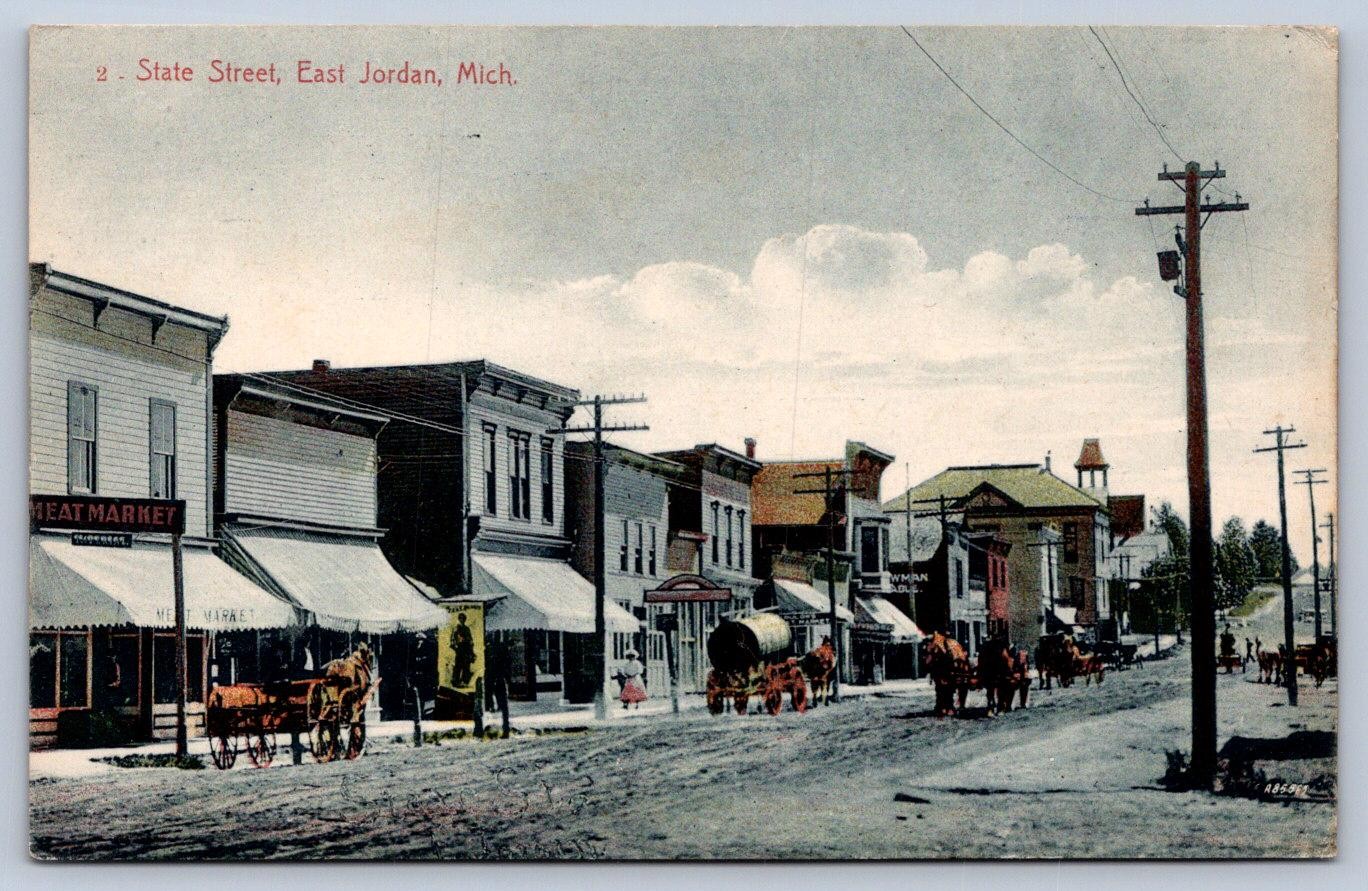 K61/ East Jordan Michigan Postcard c1910 State Street Wagon Stores 523