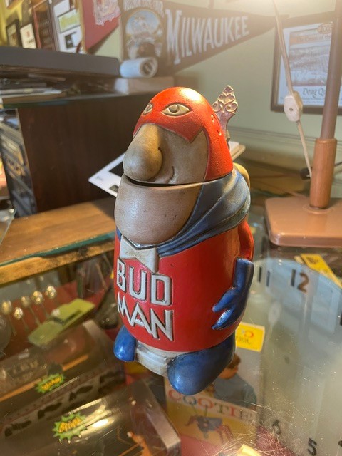 VINTAGE 1975 BUDWEISER BUD MAN STEIN HOLLOW HEAD CS1 CERAMARTE BRAZIL 7.5 VINTAGE 1975 BUDWEISER BUD MAN STEIN HOLLOW HEAD CS1 CERAMARTE BRAZIL 7.5