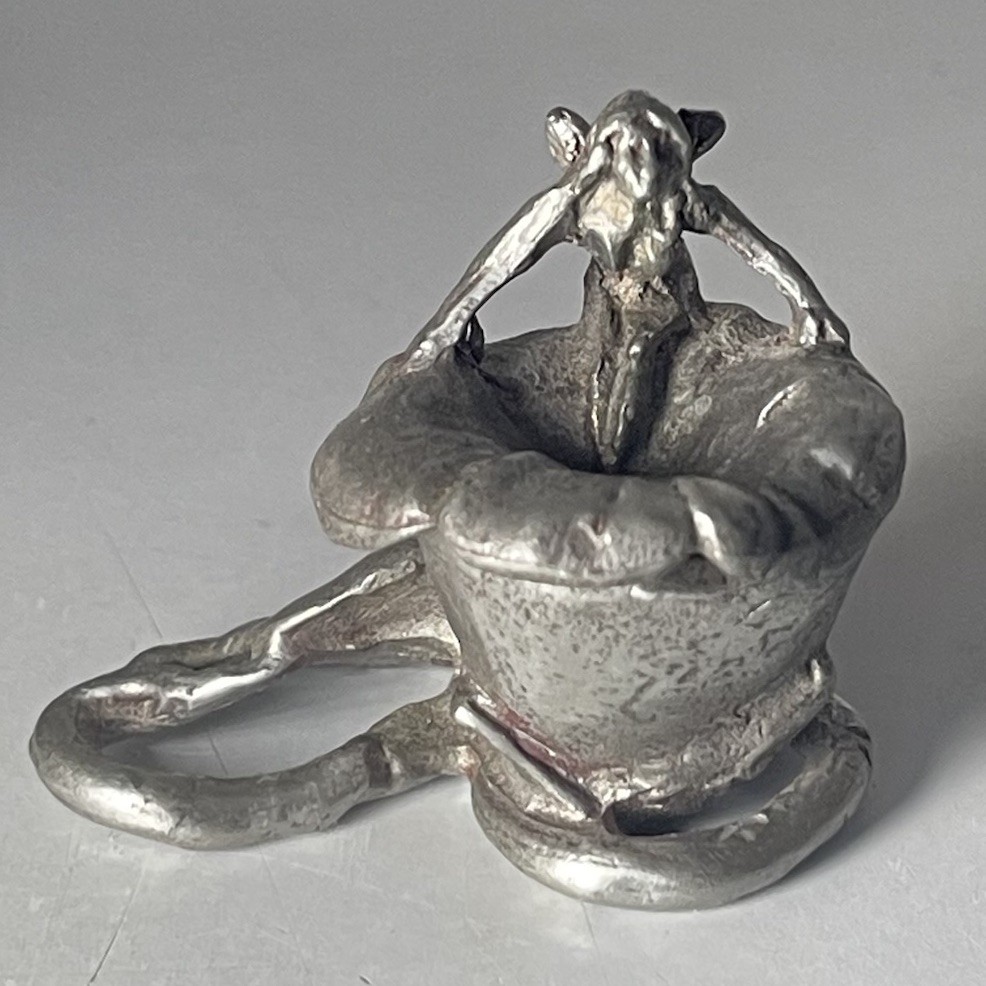 Vtg Gall Pewter Tooth Fairy in Flower Trinket Box 1+ inches Figurine Mini Figure
