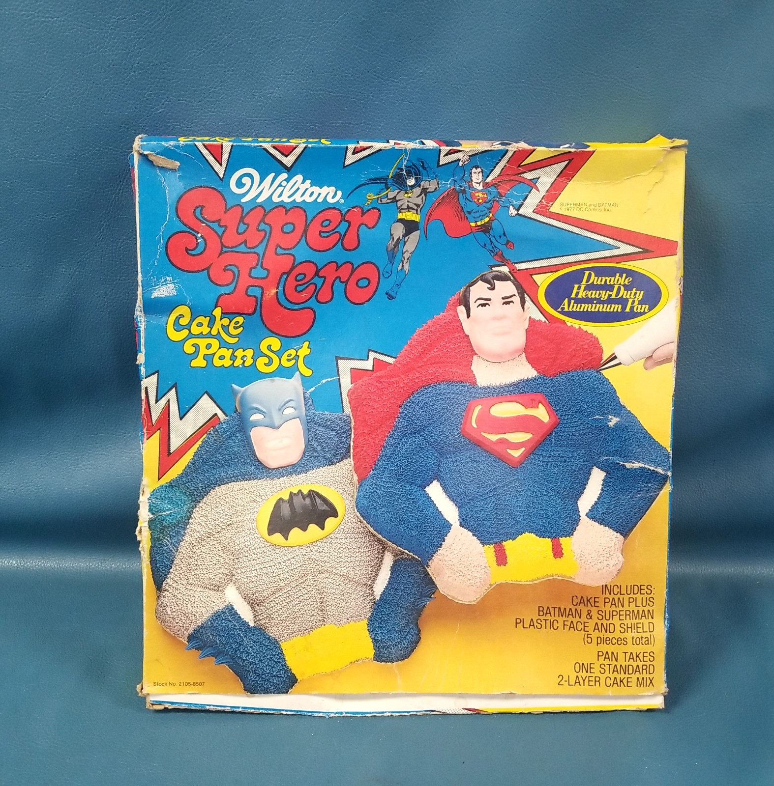 VTG 1981 Wilton Batman Superman Super Heroes Cake Pan Set In Box W/ Faces
