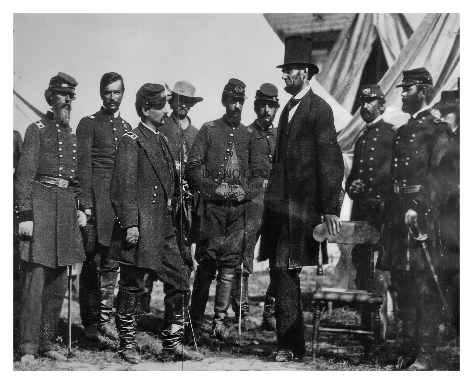 PRESIDENT ABRAHAM LINCOLN WITH HIS GENERALS CIVIL WAR 8X10 B&W PHOTO