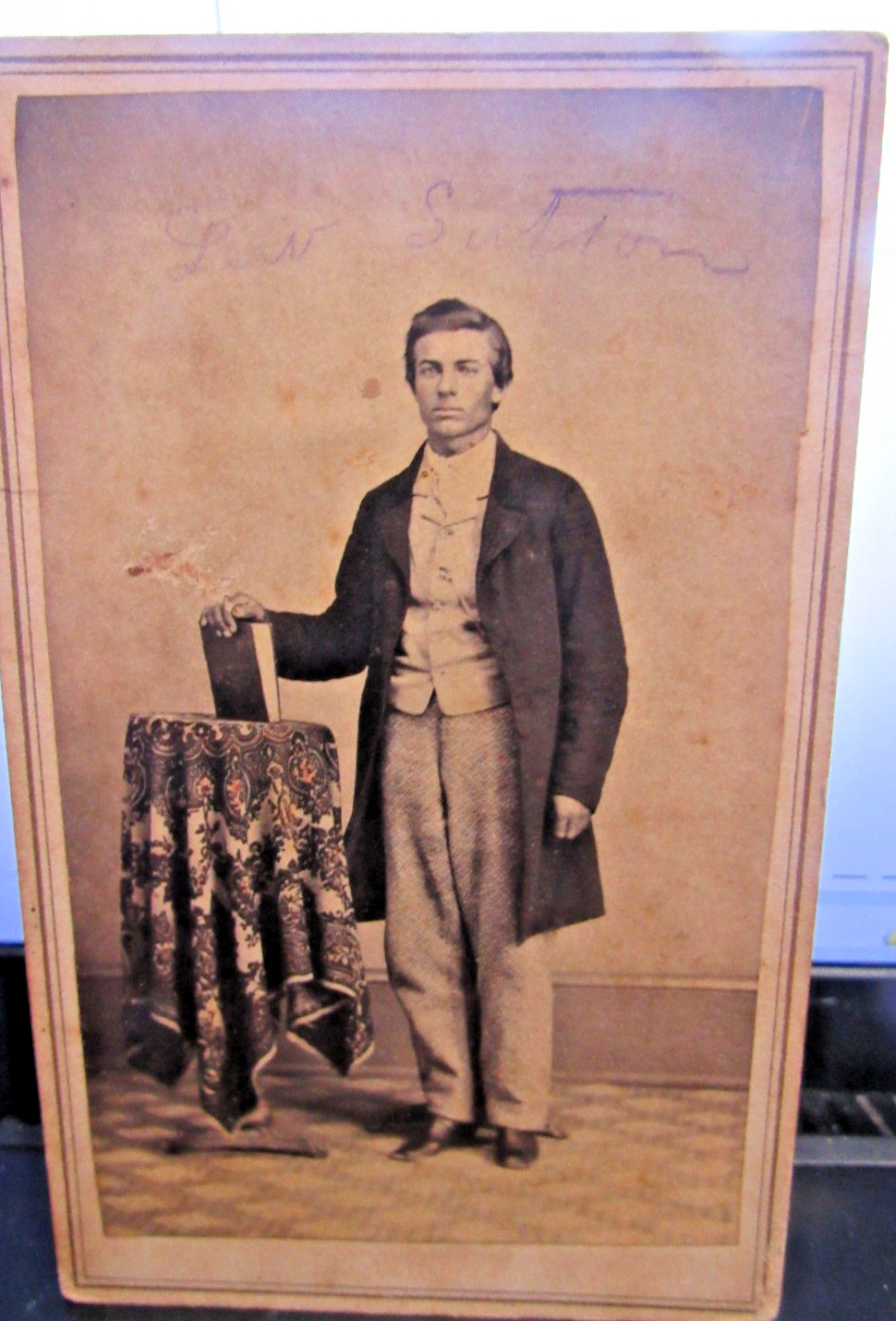 Antique 1866 CDV  Photo of man Lew Sutton with Revenue stamp