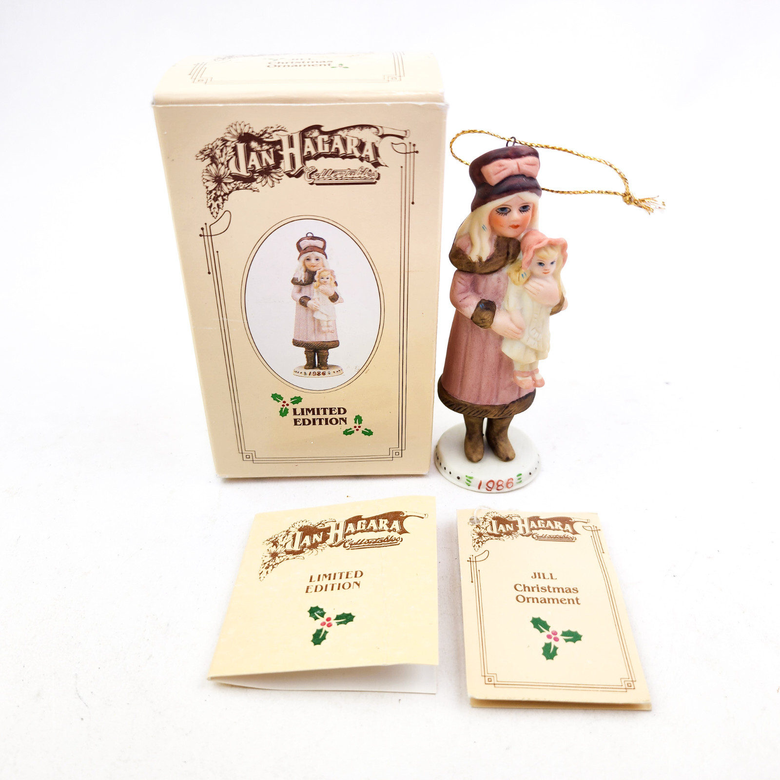 Vintage Jan Hagara Christmas Ornament Jill 1986 with Box Porcelain Figure RO