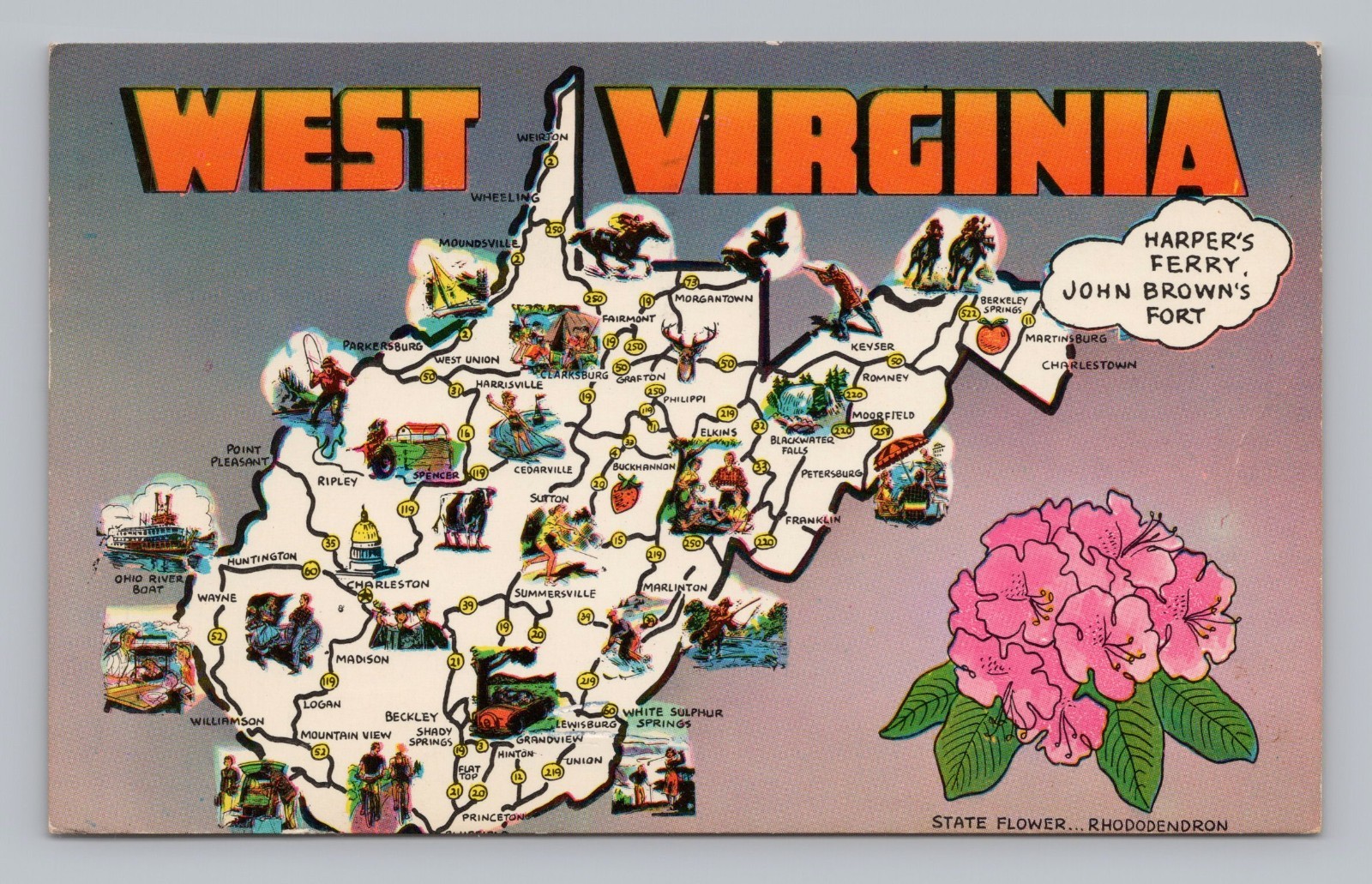 Postcard West Virginia Tourism Map c1965