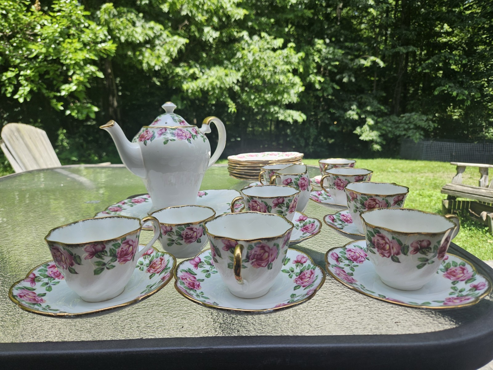 Salisbury Bone China Tea Set Teapot w/ Lid Cups Saucers Plates Roses MPN 1948