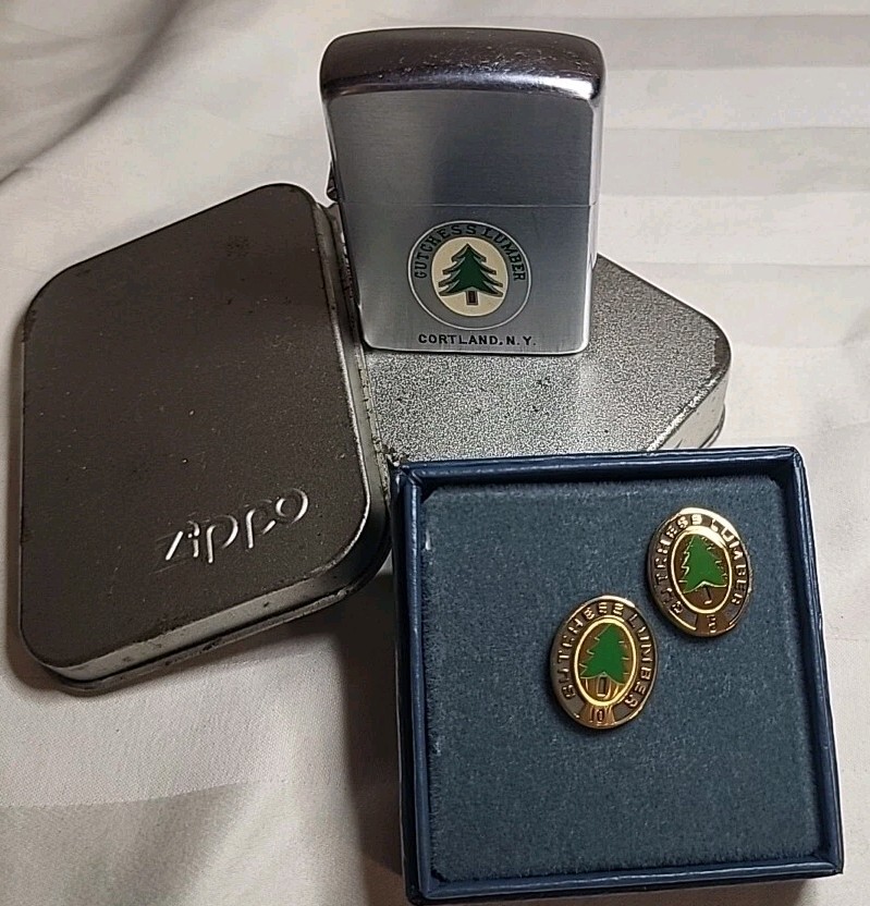 RARE.ZIPPO ,1953-54,GUTCHESS,LUMBER,NEW YORK W/5 And 10 Year PinS(24k GP) CLEAN RARE.ZIPPO ,1953-54,GUTCHESS,LUMBER,NEW YORK W/5 And 10 Year PinS(24k GP) CLEAN