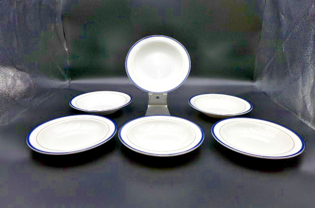 Vintage US Airways  First Class China Soup Bowl Blue & Gold Trim USB0500 Set (6)