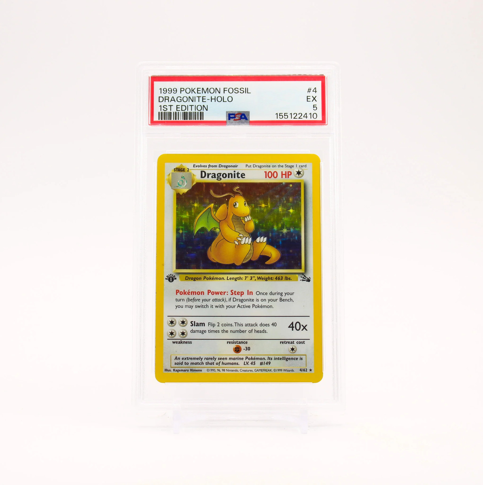 Dragonite - 4/62 PSA 5 Fossil 1st Edition Holo Rare Pokemon - EX