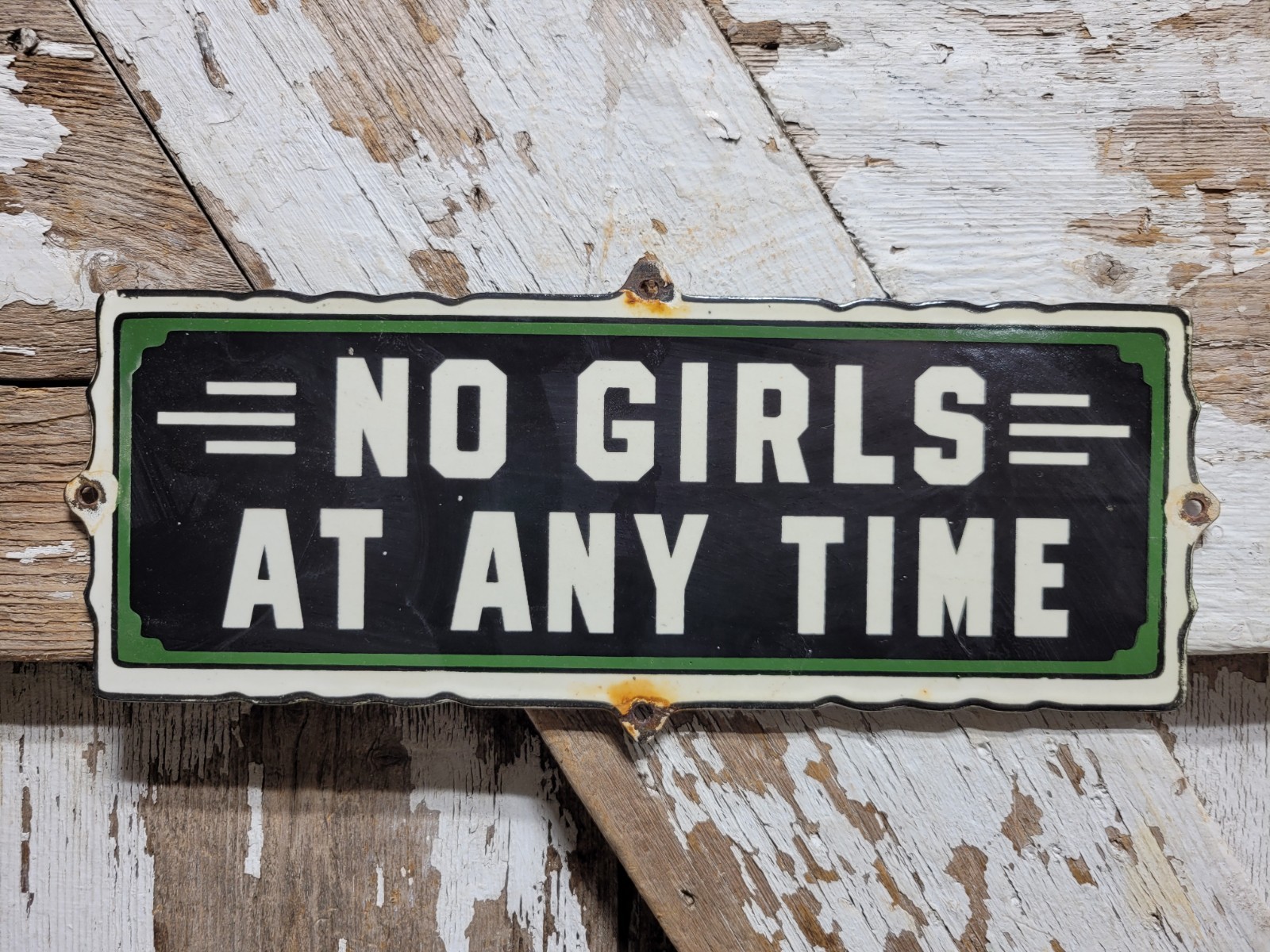 VINTAGE NO GIRLS PORCELAIN SIGN RARE OLD BROTHEL ART DECO DOOR PLAQUE BAR LOUNGE
