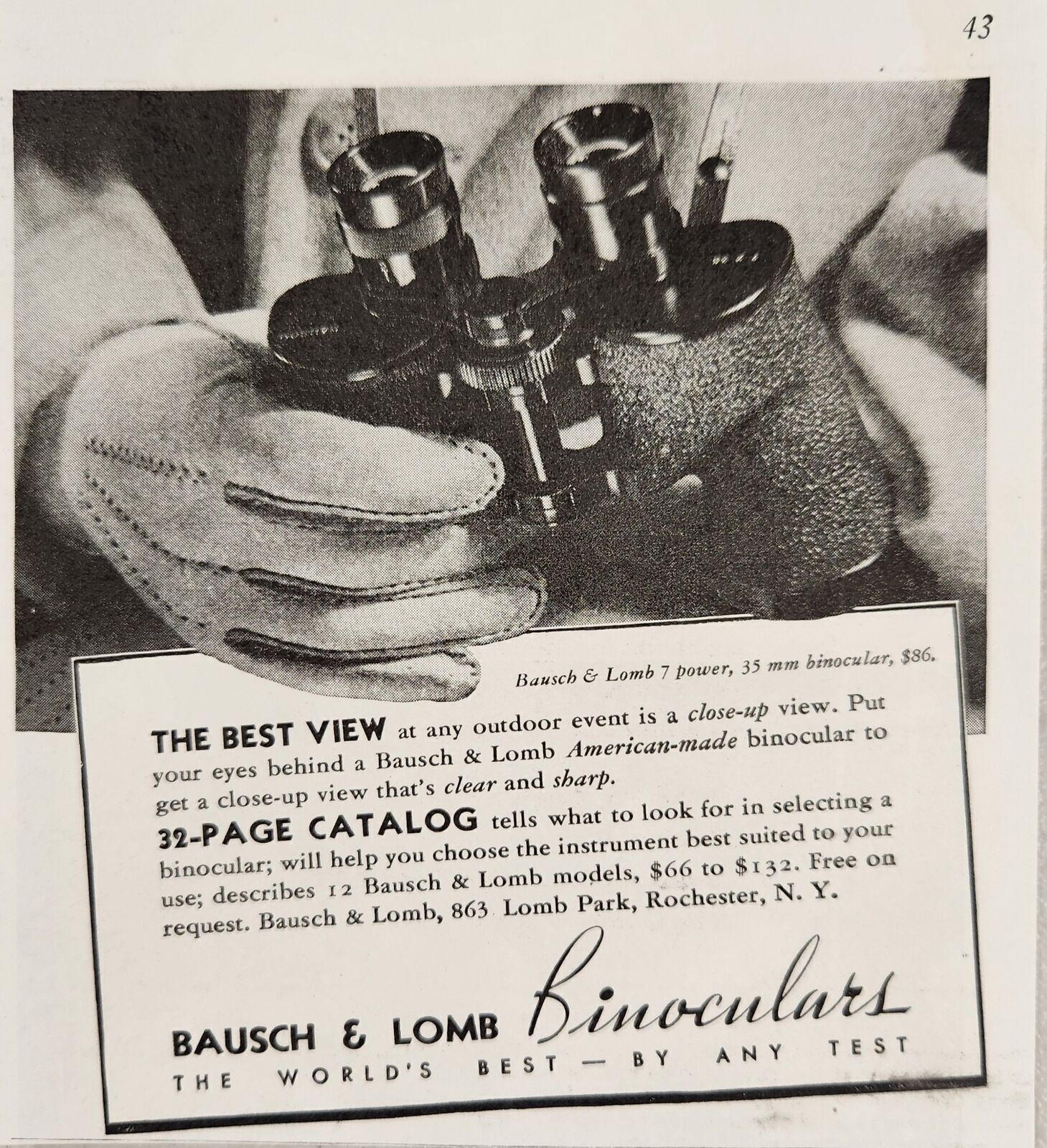 1939 Print Ad Bausch & Lomb 7 Power 35MM Binoculars Rochester,New York