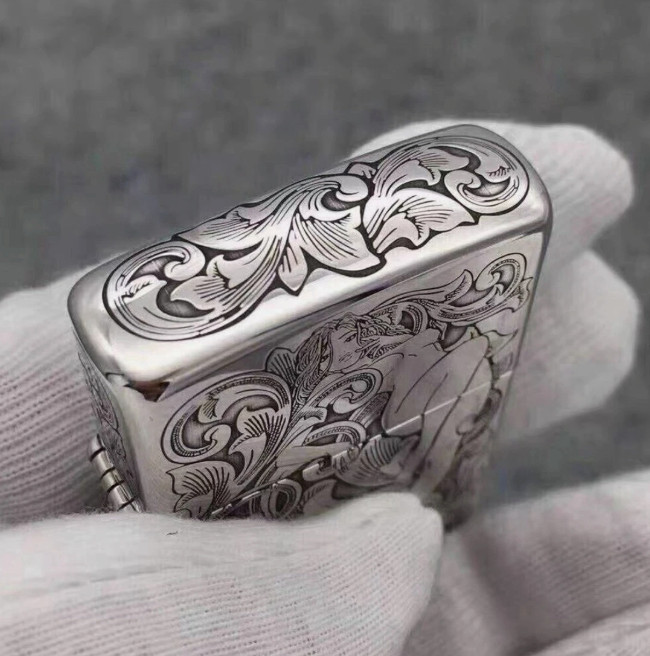 Zippo Art Nouveau Lady Engraved Lighter Silver Floral 5-Side Collectible
