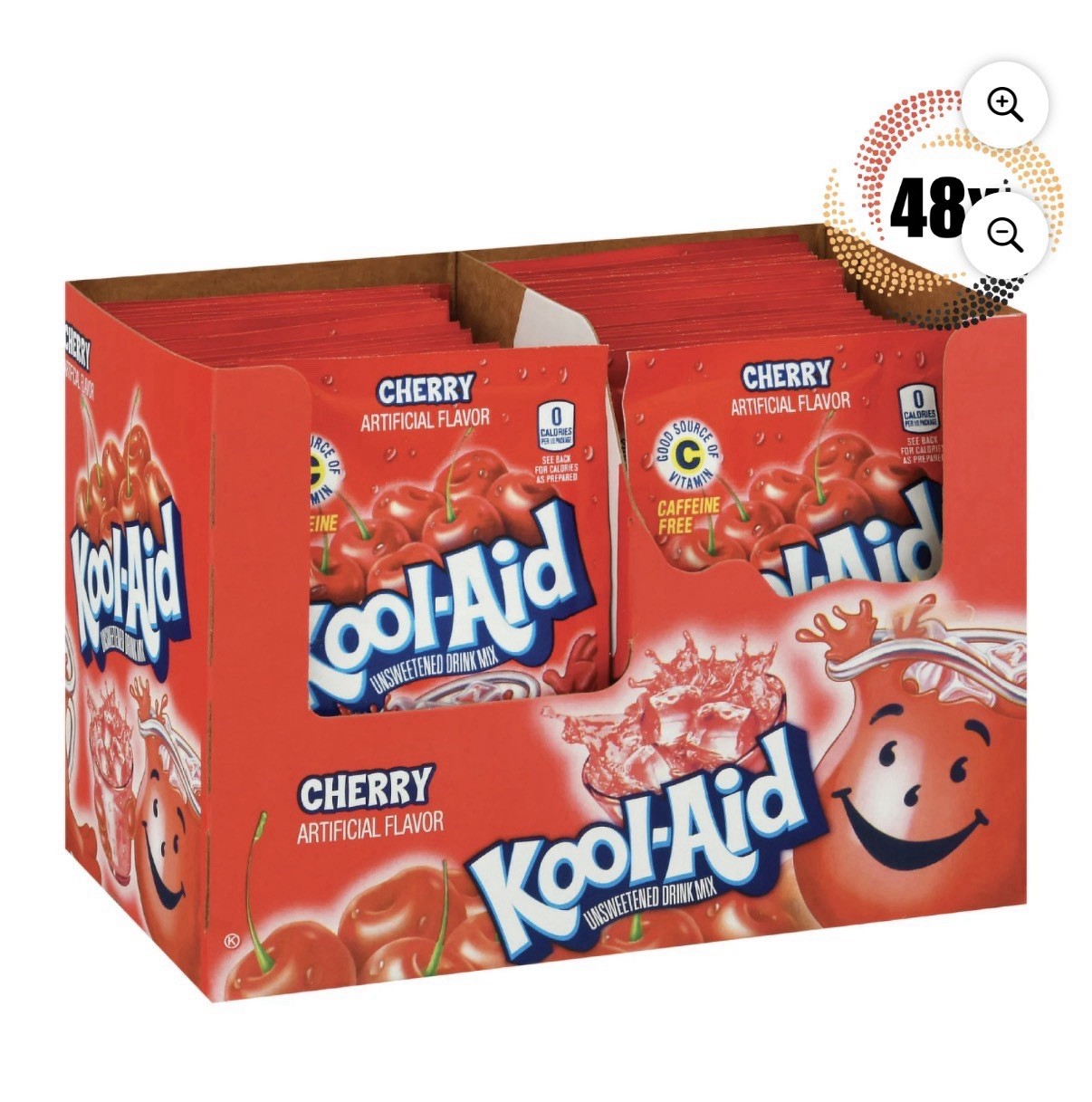 Full Box 48x Packets Kool-Aid Cherry Flavor Soft Drink Mix | Caffeine Free |