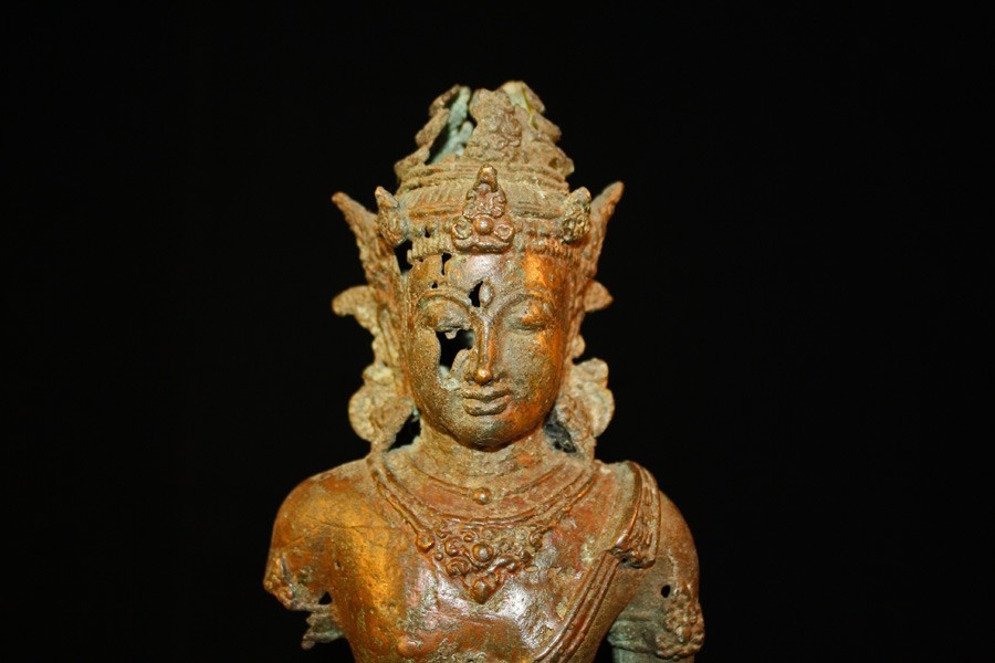 S4729 Antique Bronze Hindu Shiva Statue Sculpture Fragment. Java Indonesia